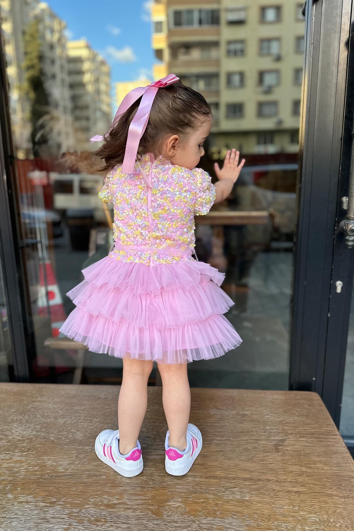 Kids Payetli Sisi Kız Elbise