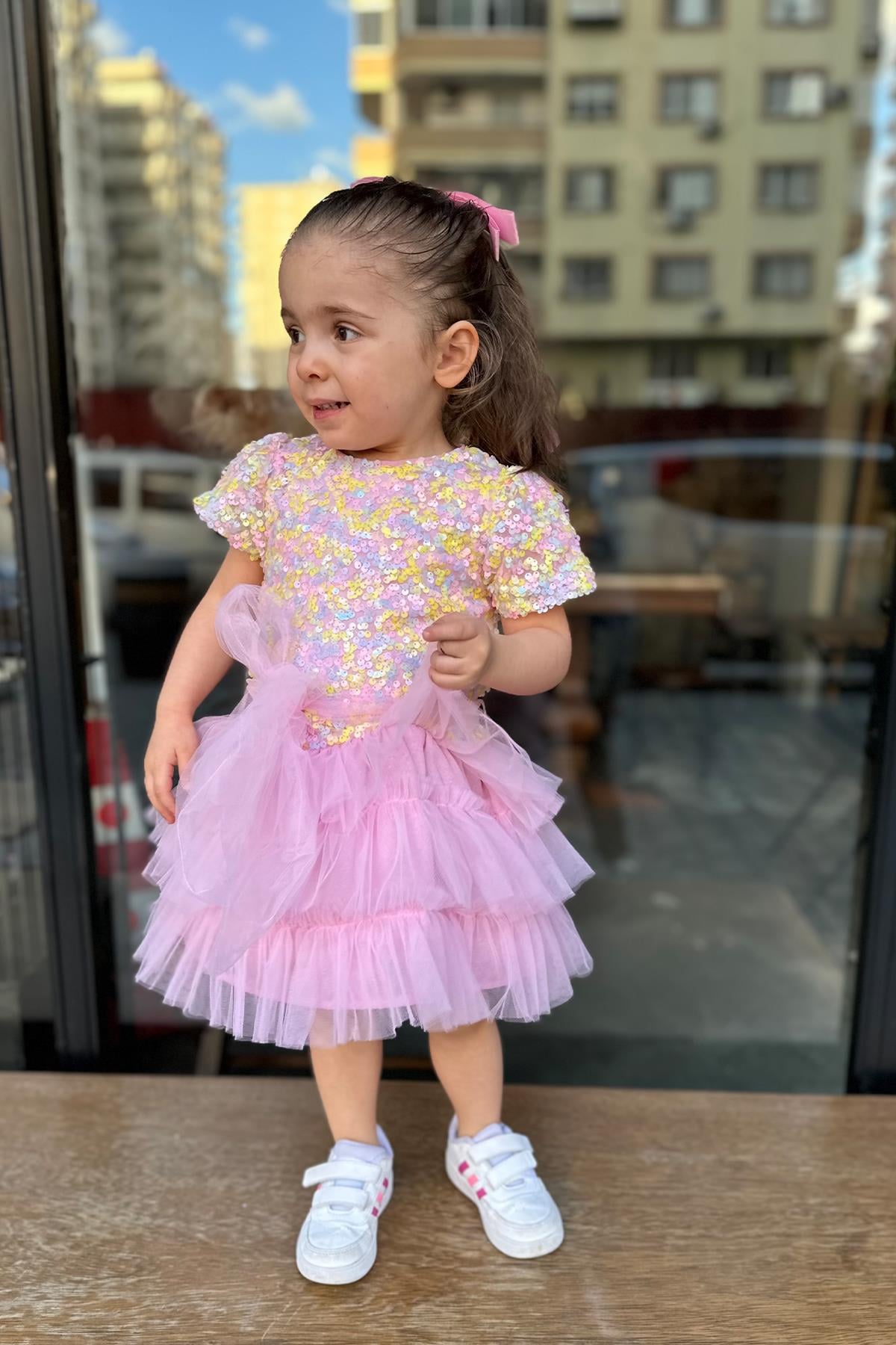 Kids Payetli Sisi Kız Elbise