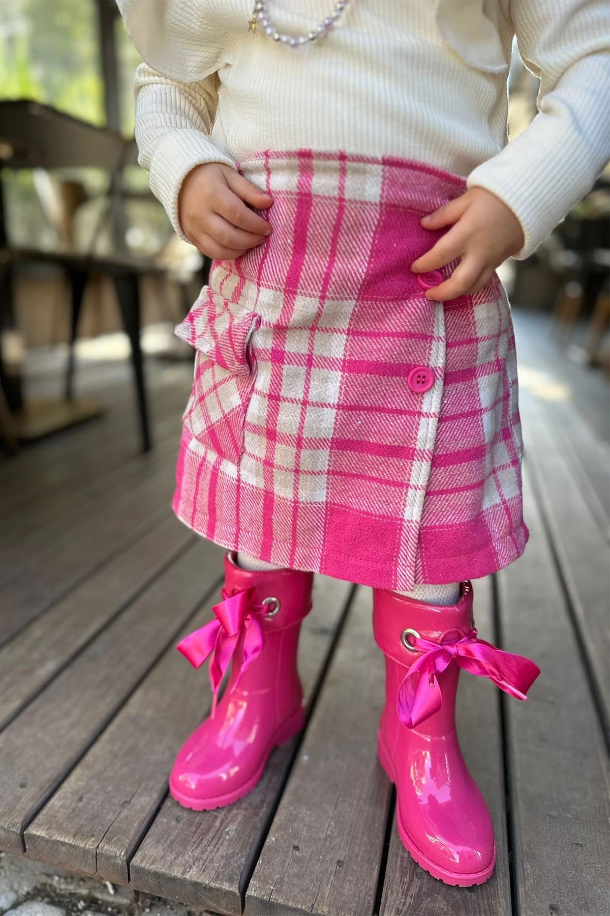 Kids Pembe Ekose Şort Etek