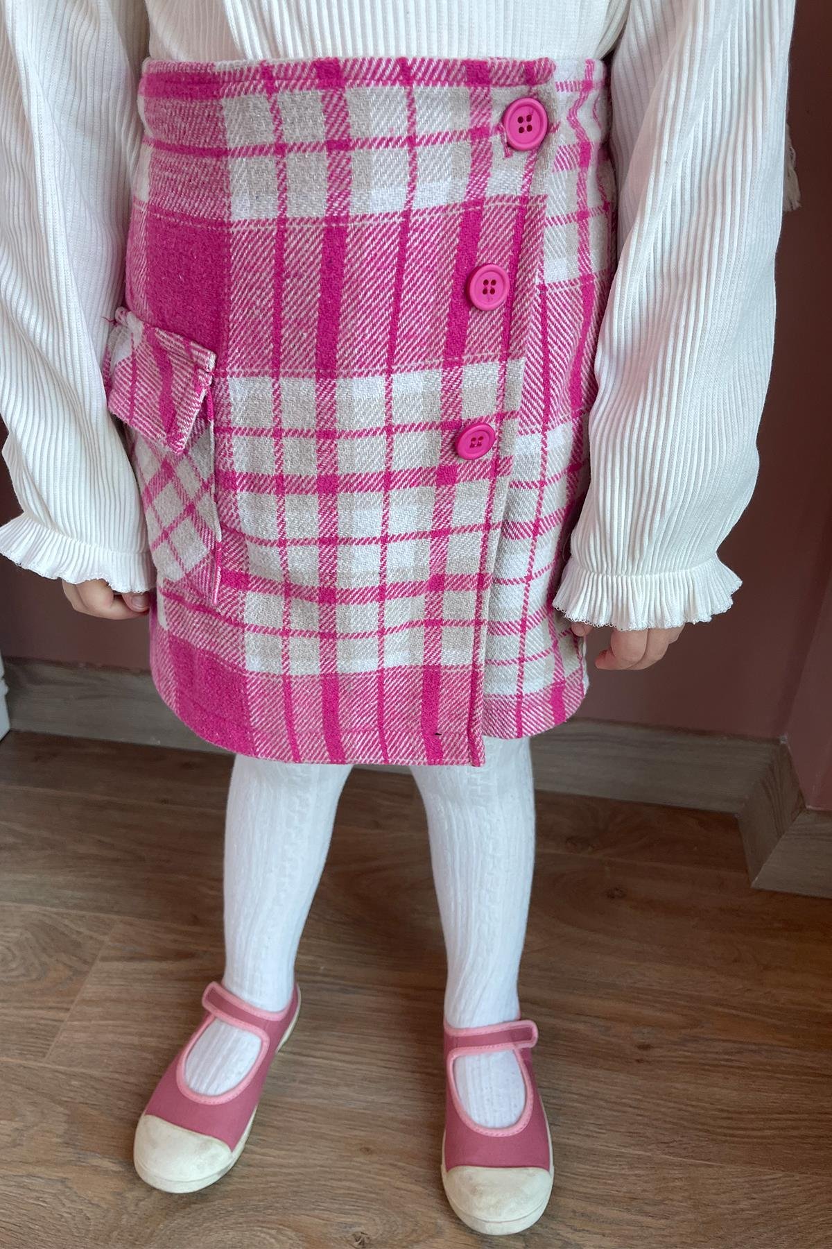 Kids Pembe Ekose Şort Etek
