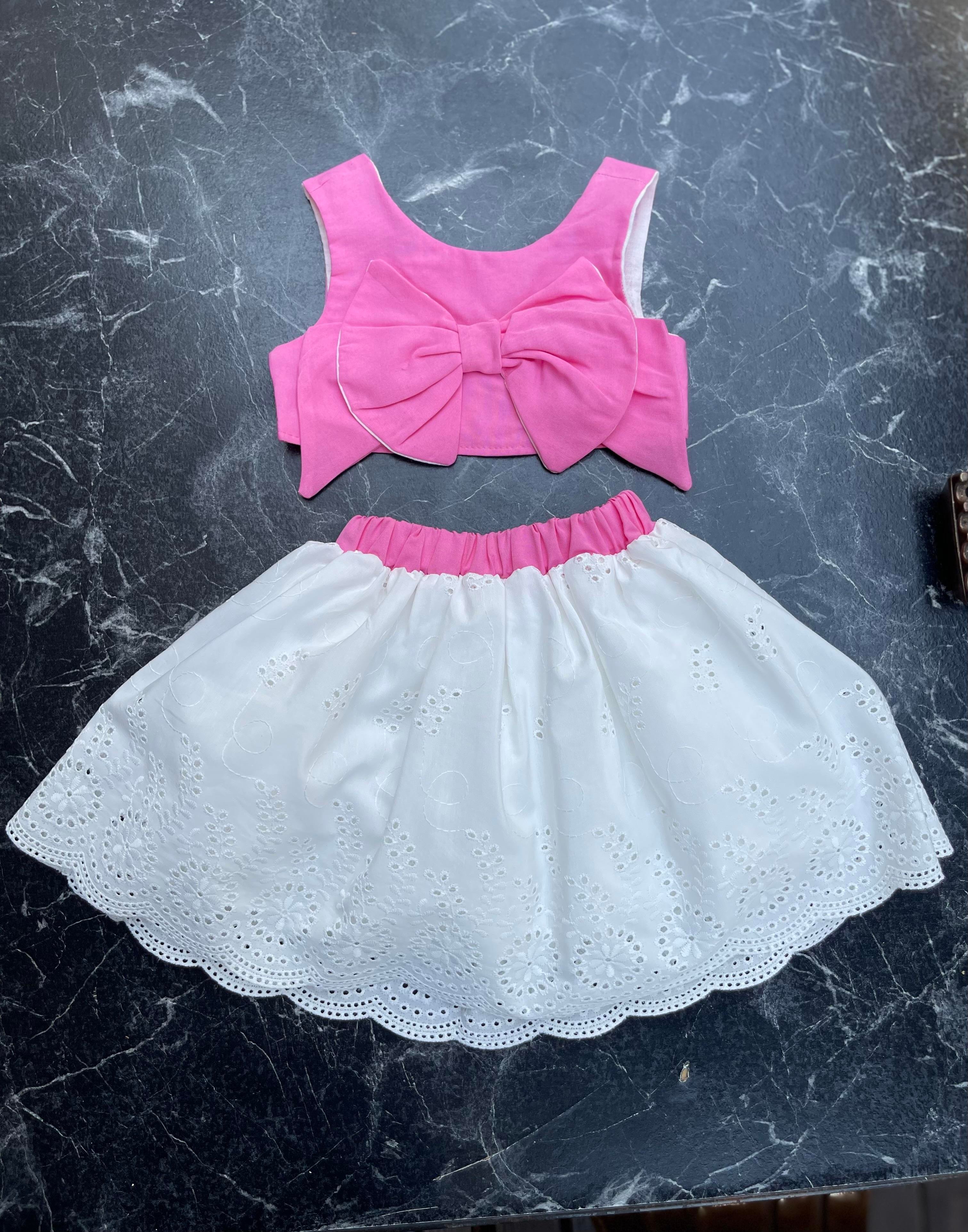 Kids Pembe Fiyonklu Etek Bluz Takım