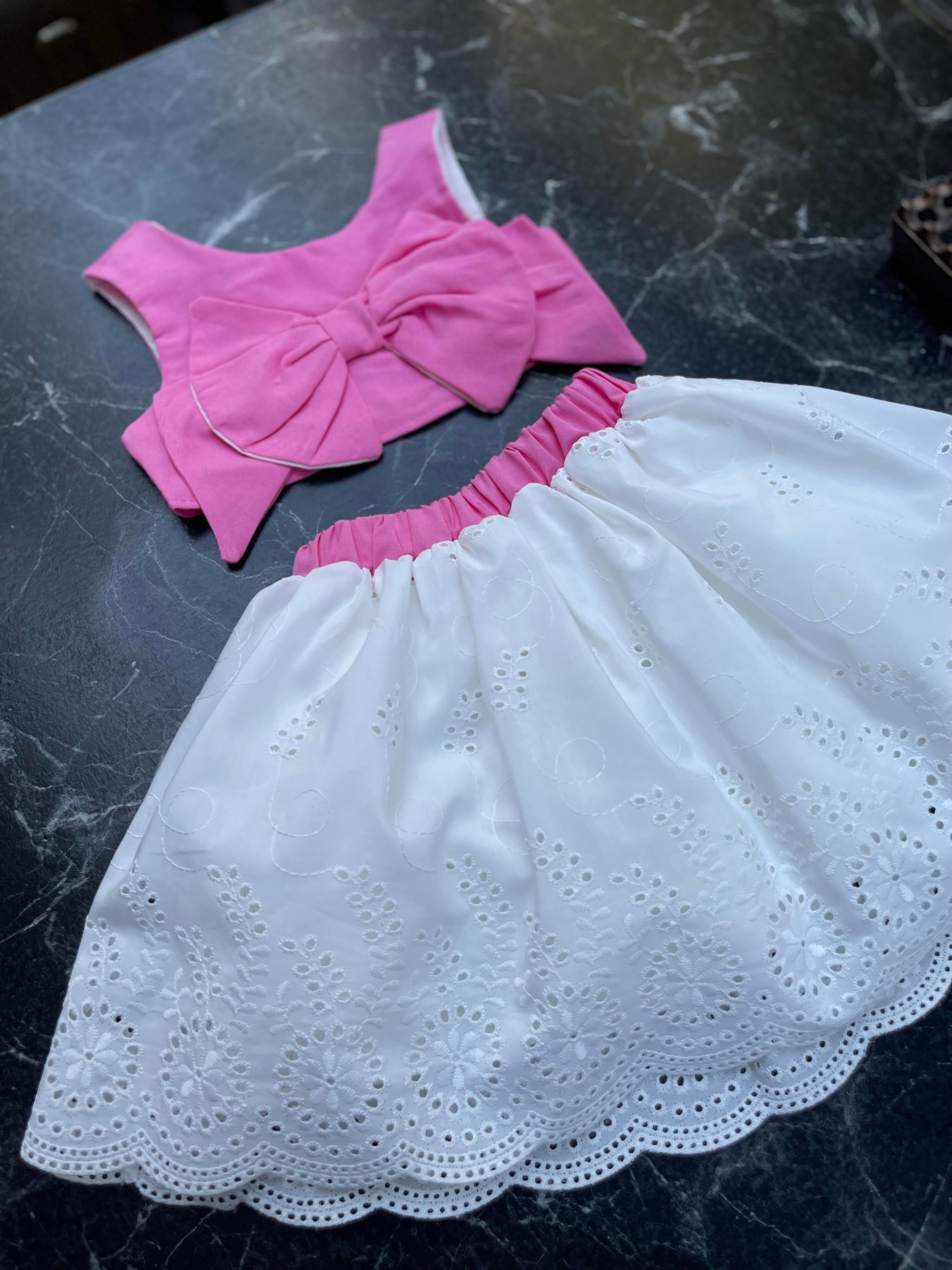 Kids Pembe Fiyonklu Etek Bluz Takım