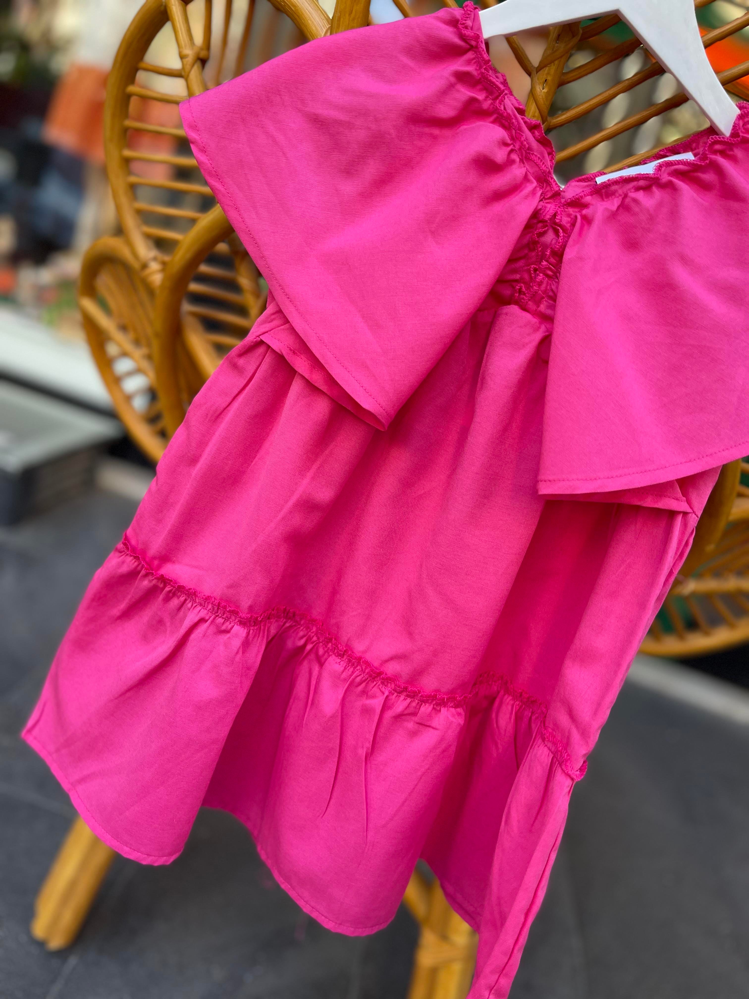 Kids Pembe Kolları Volanlı Poplin Elbise