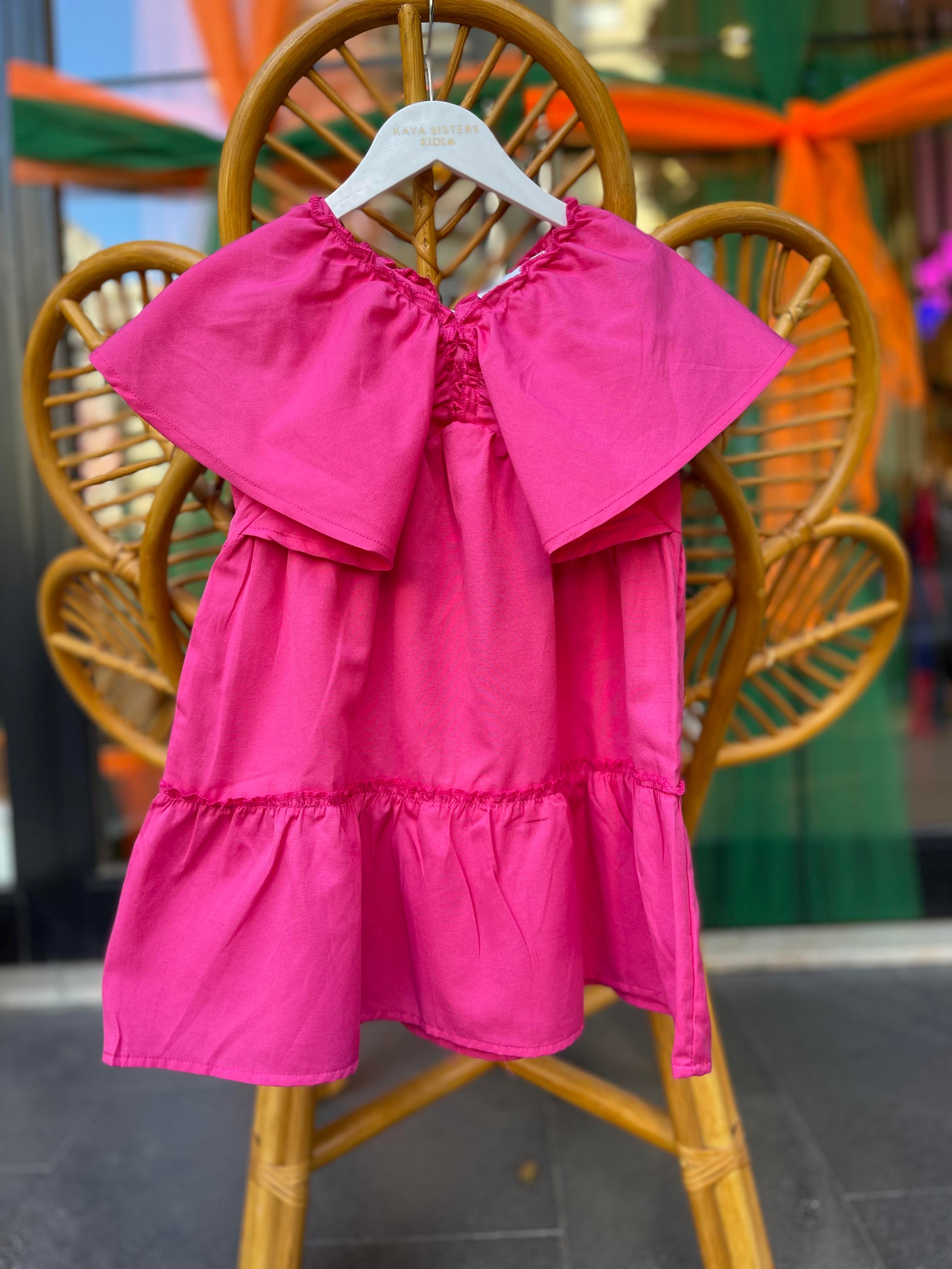 Kids Pembe Kolları Volanlı Poplin Elbise