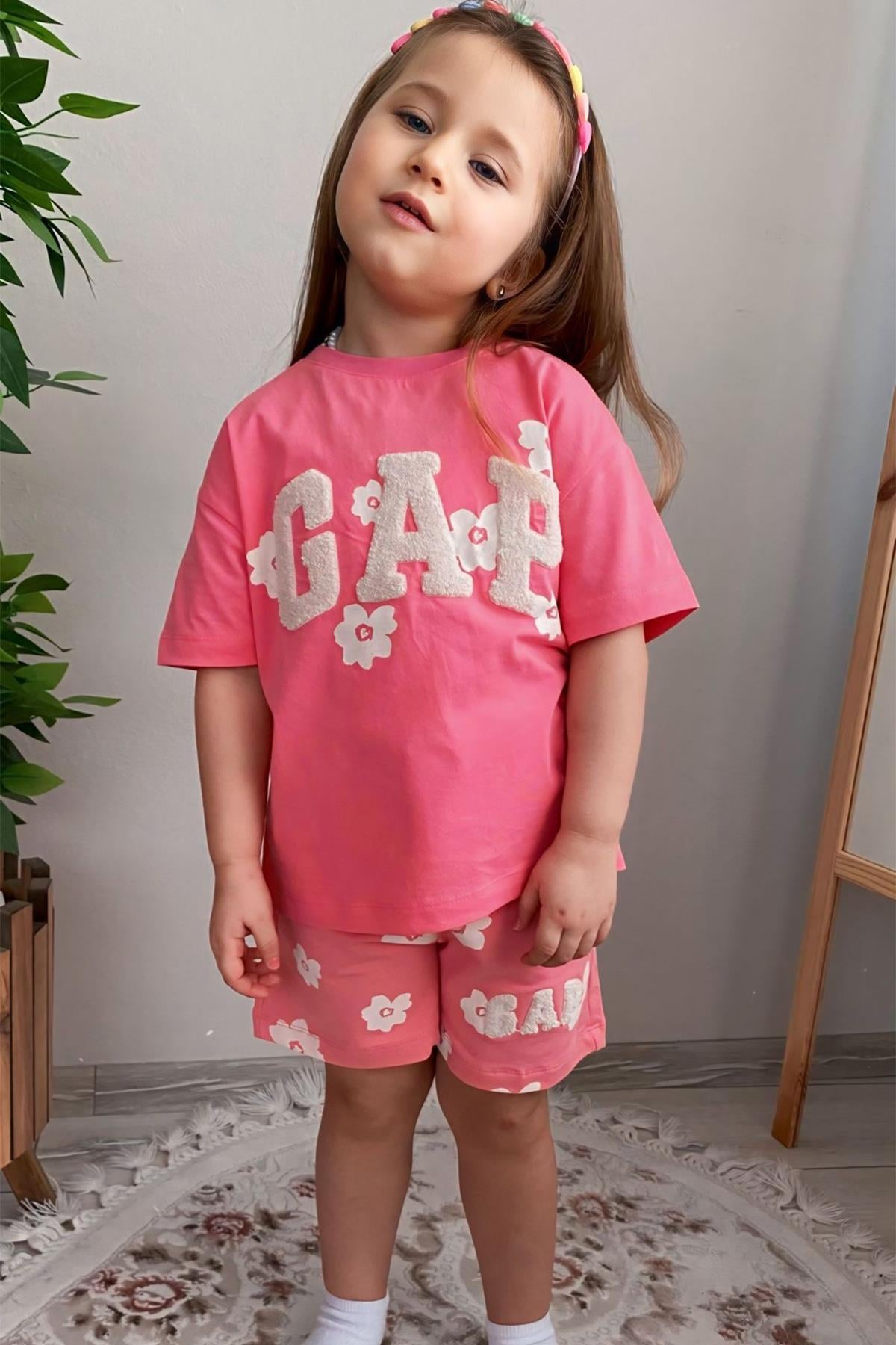 Kids Pembe Papatyalı Şort Takım