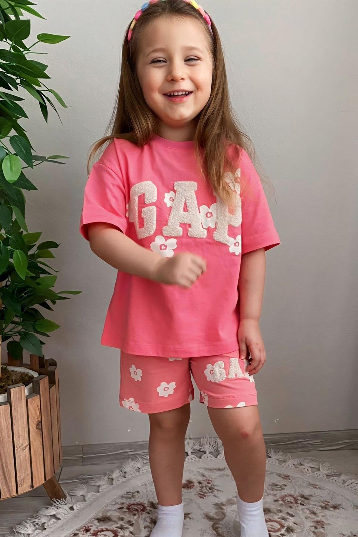 Kids Pembe Papatyalı Şort Takım