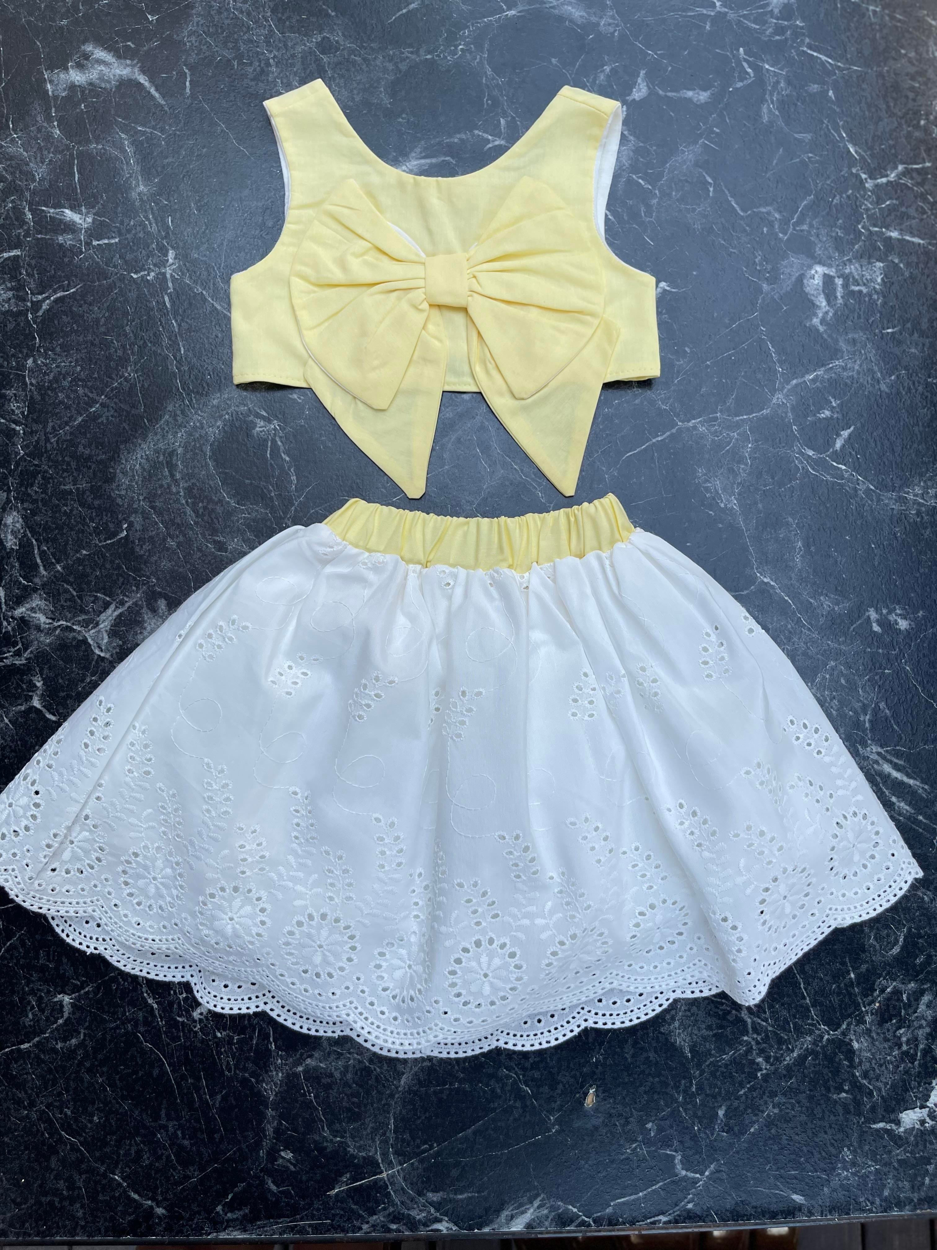 Kids Sarı Fiyonklu Etek Bluz Takım