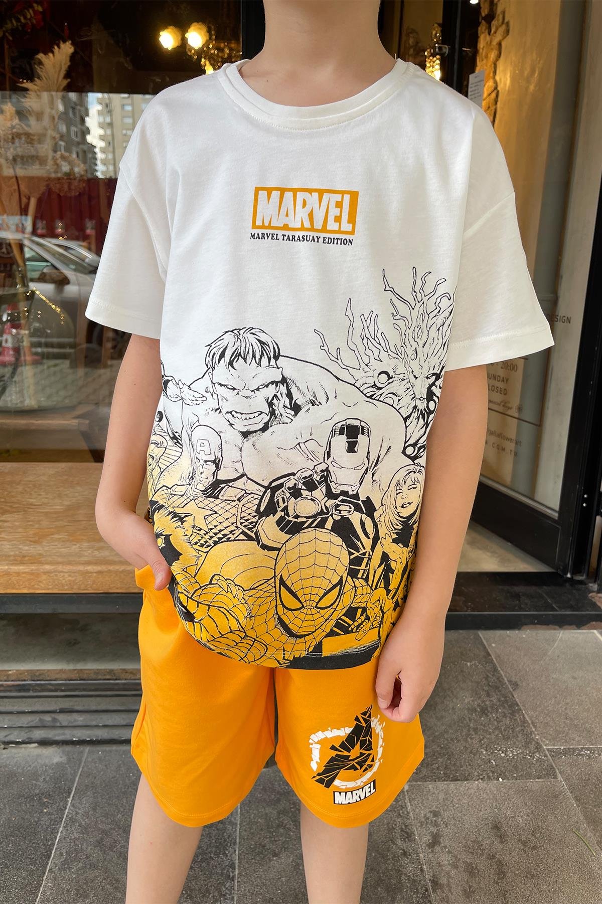 Kids Sarı Marvel Desenli Şort Takım