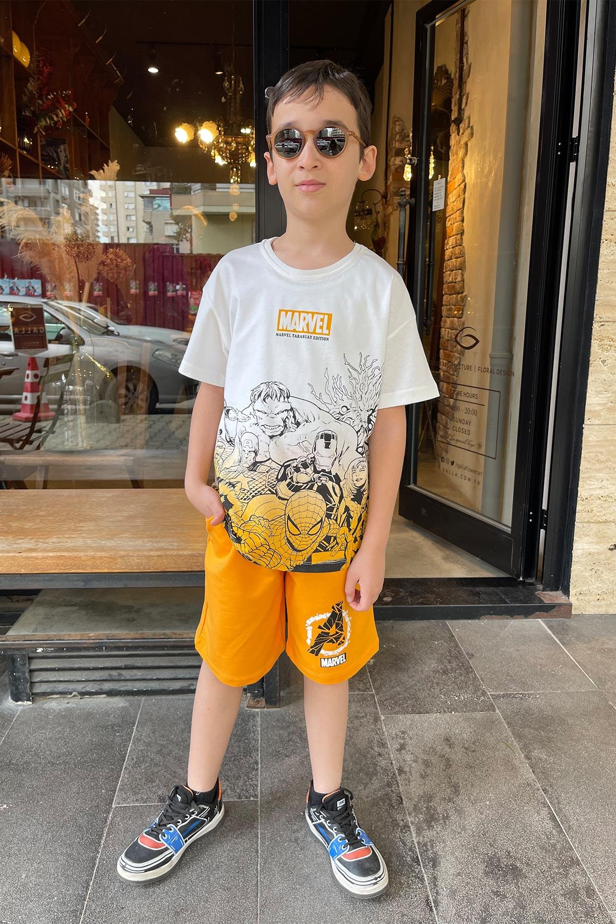 Kids Sarı Marvel Desenli Şort Takım