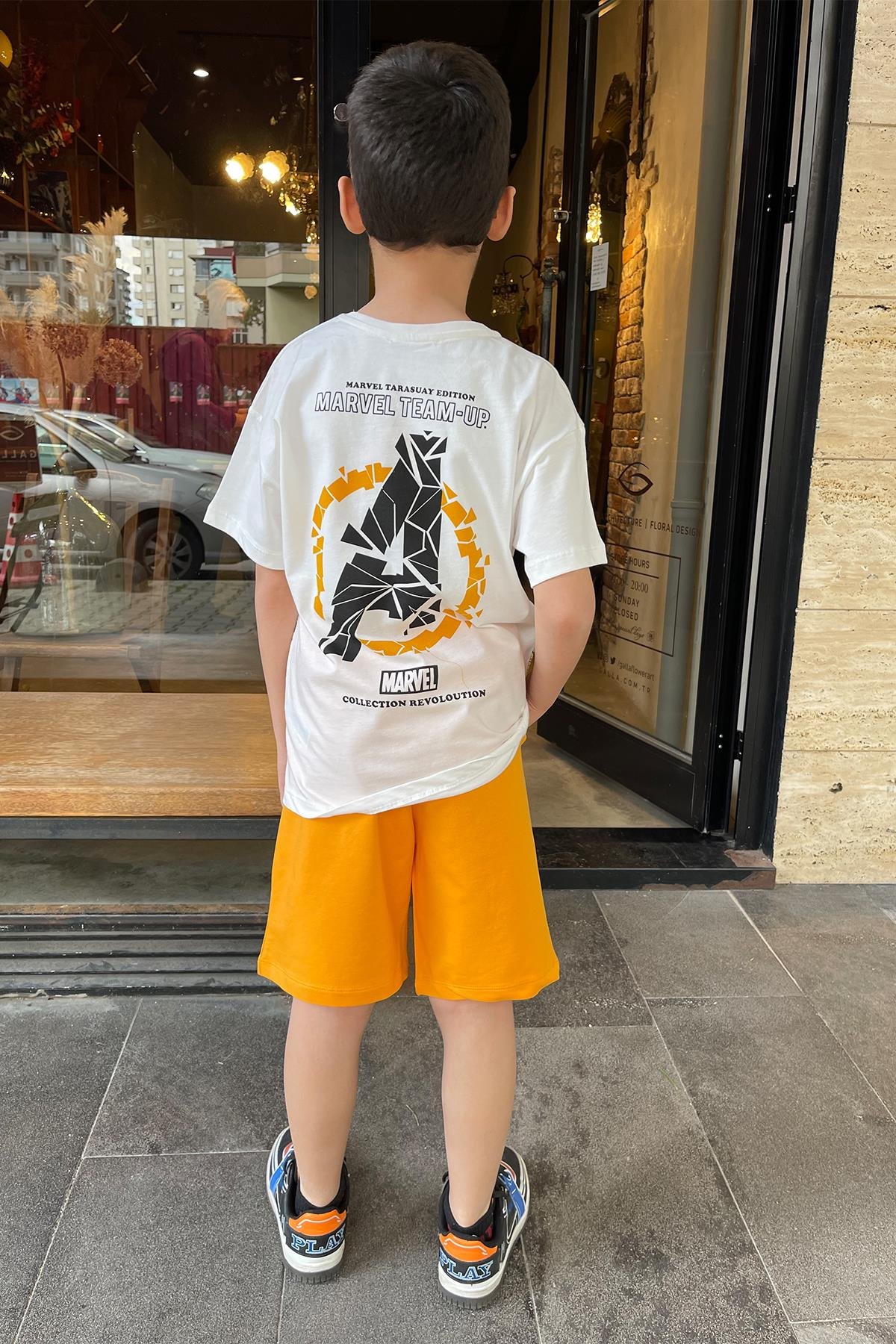 Kids Sarı Marvel Desenli Şort Takım