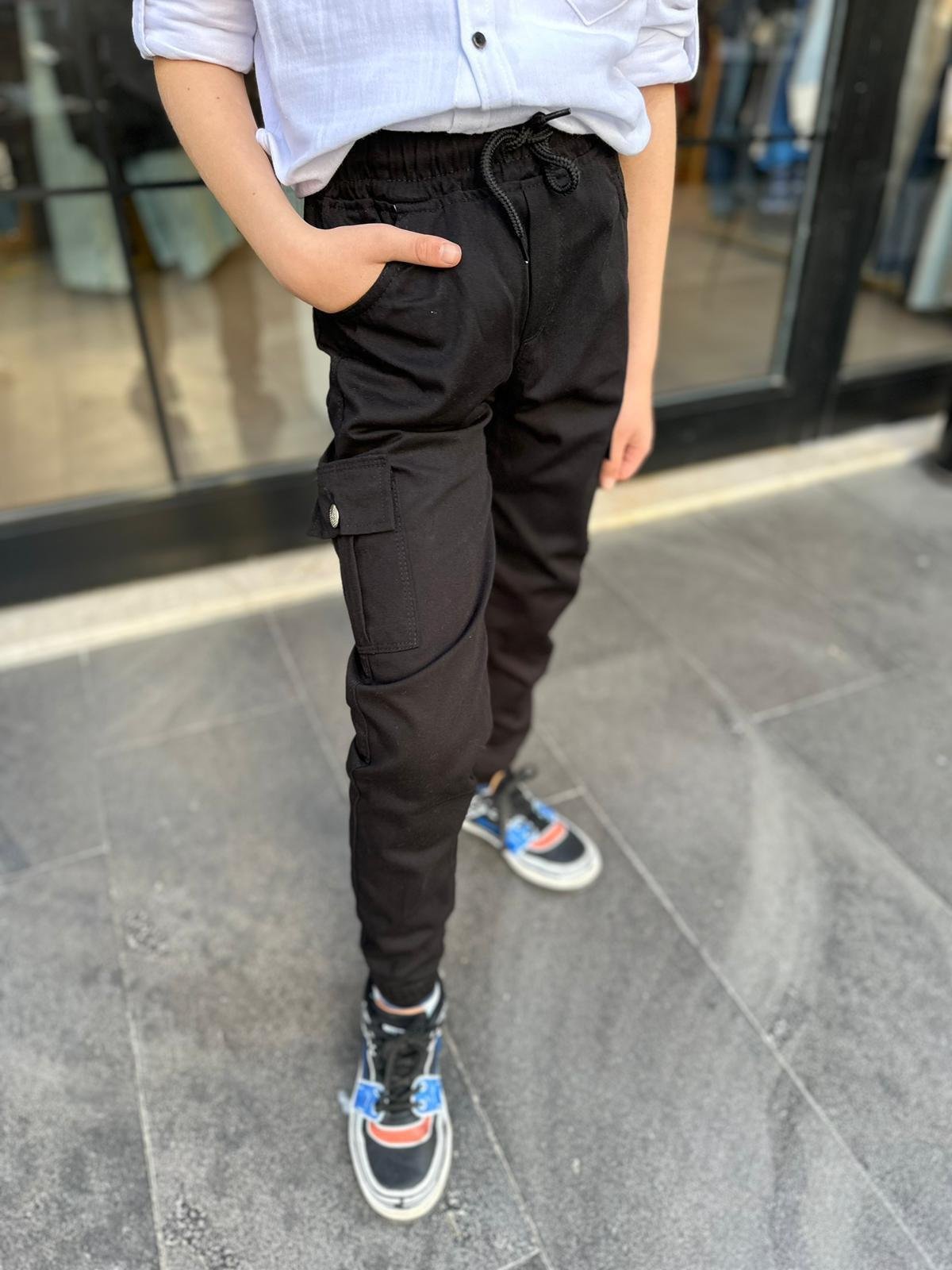 Kids Siyah Kargo Cepli Pantolon
