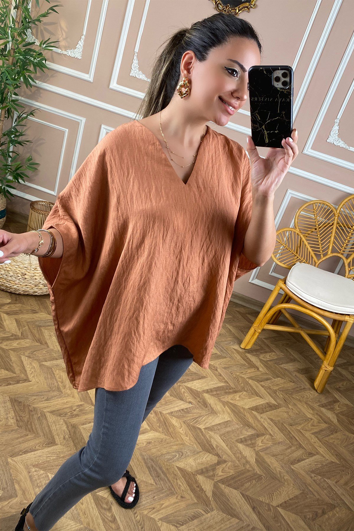 Kiremit Salaş V Yaka Bluz