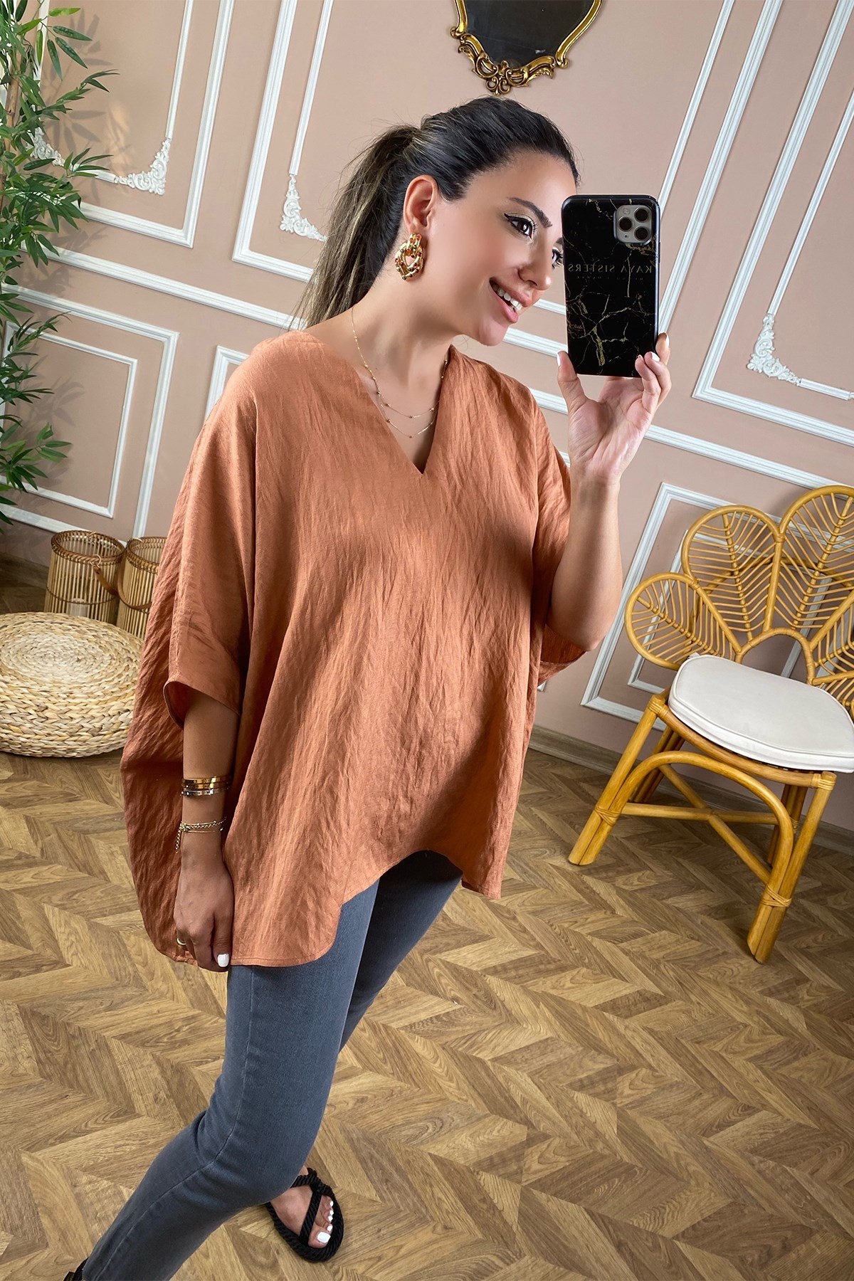 Kiremit Salaş V Yaka Bluz