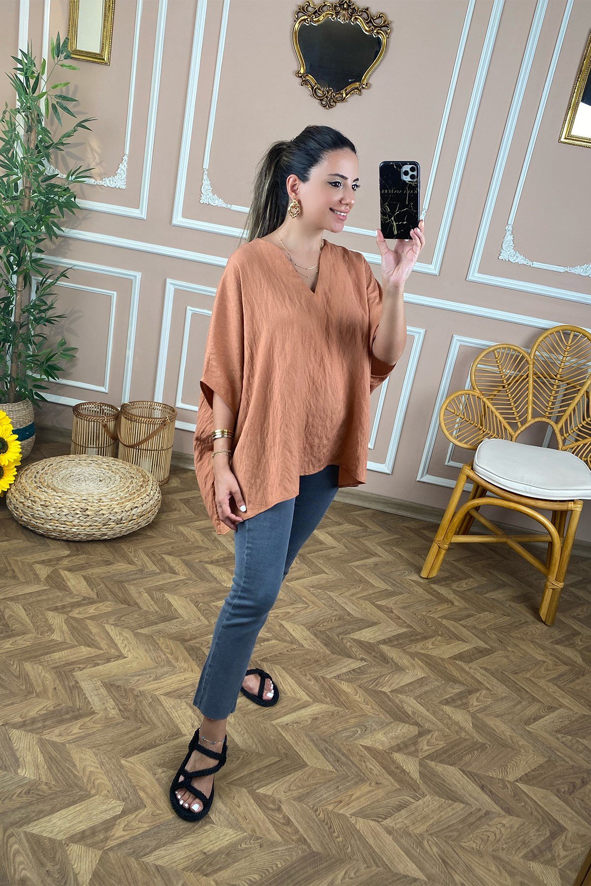 Kiremit Salaş V Yaka Bluz