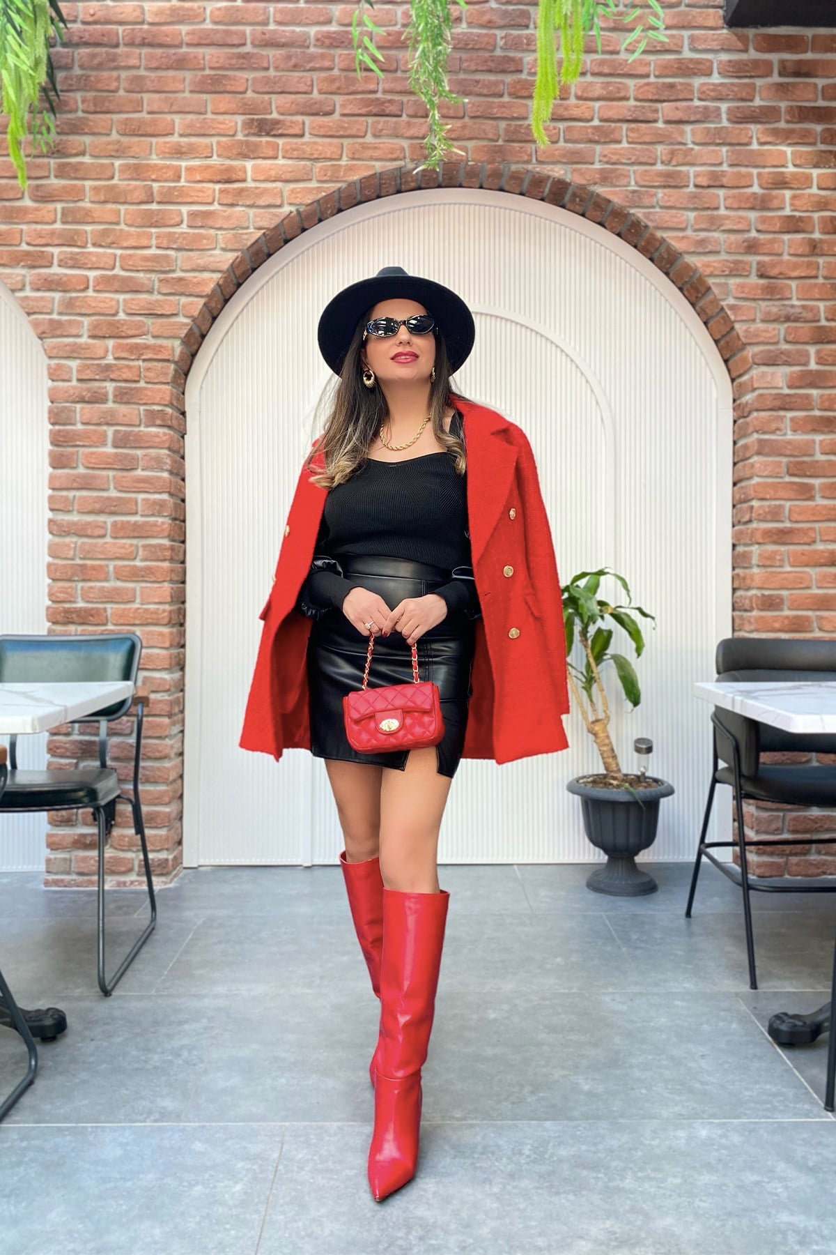 Kırmızı Çift Düğmeli Blazer Ceket