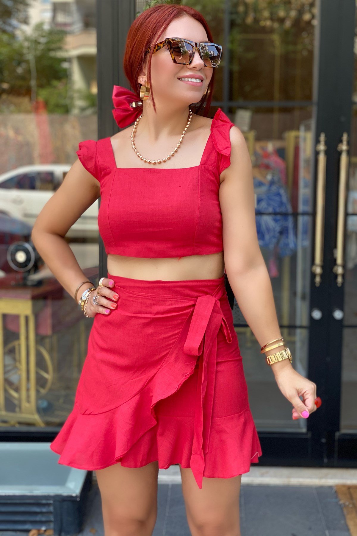 Kırmızı Etek Bluz Takım