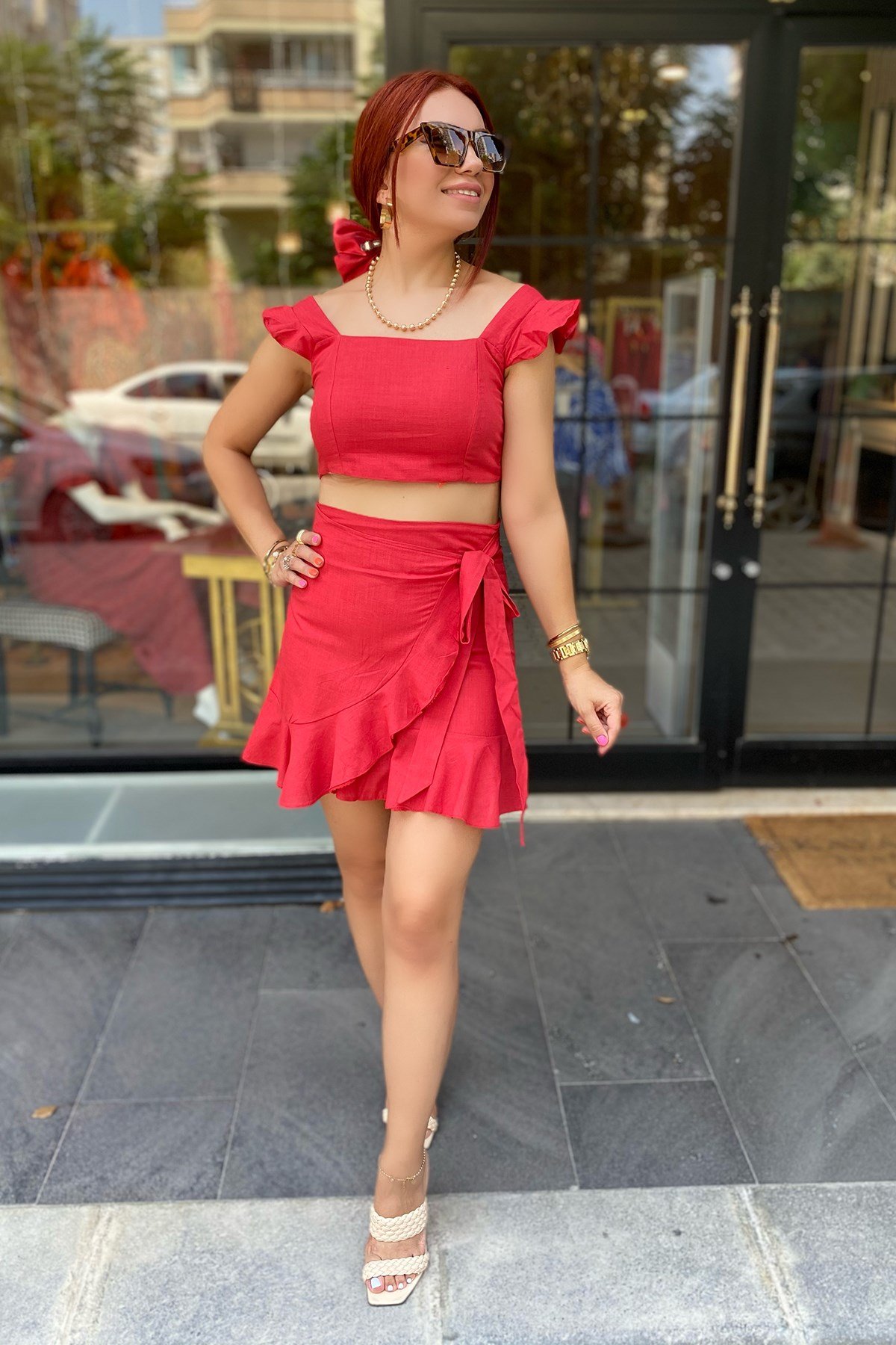 Kırmızı Etek Bluz Takım