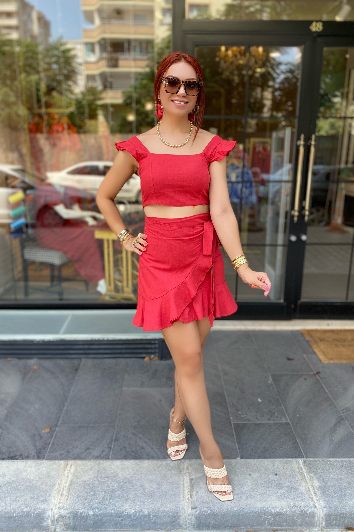 Kırmızı Etek Bluz Takım