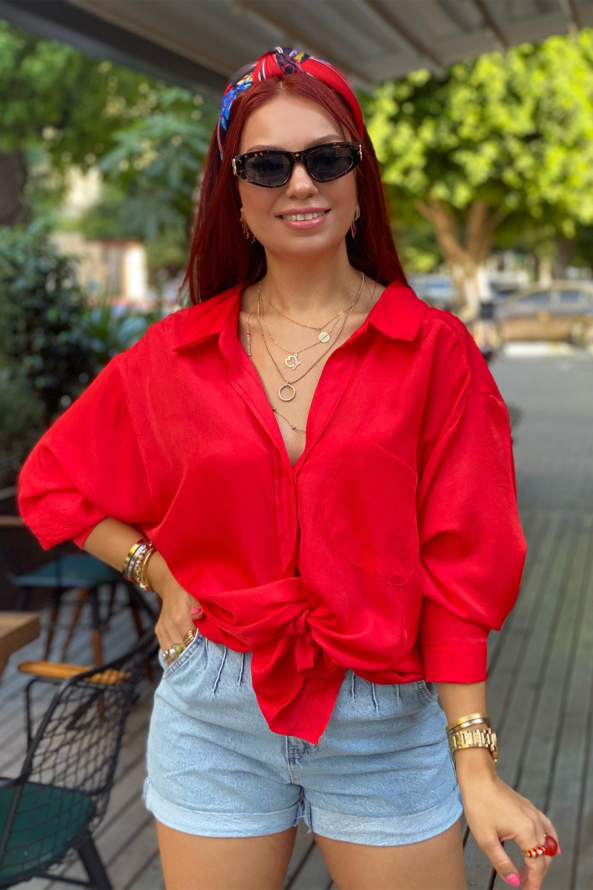 Kırmızı Oversize Gömlek