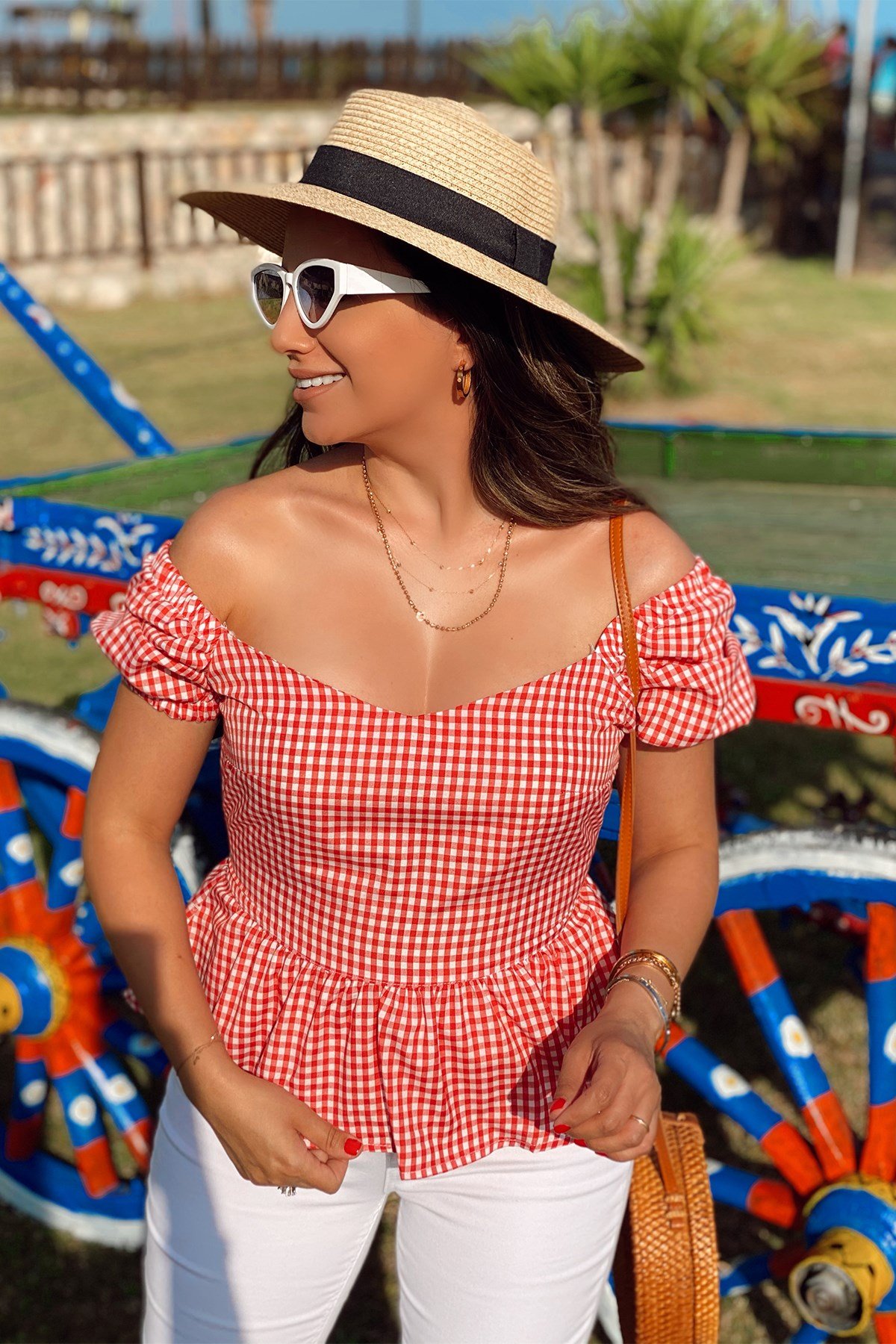 Kırmızı Pötikare Desenli Bluz