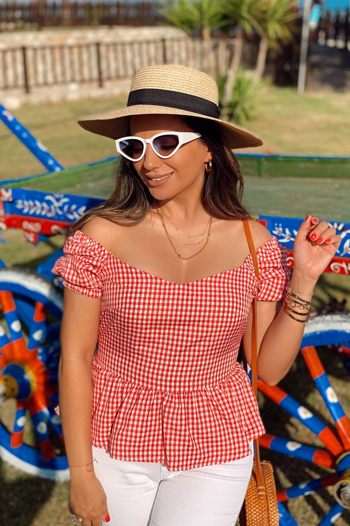 Kırmızı Pötikare Desenli Bluz