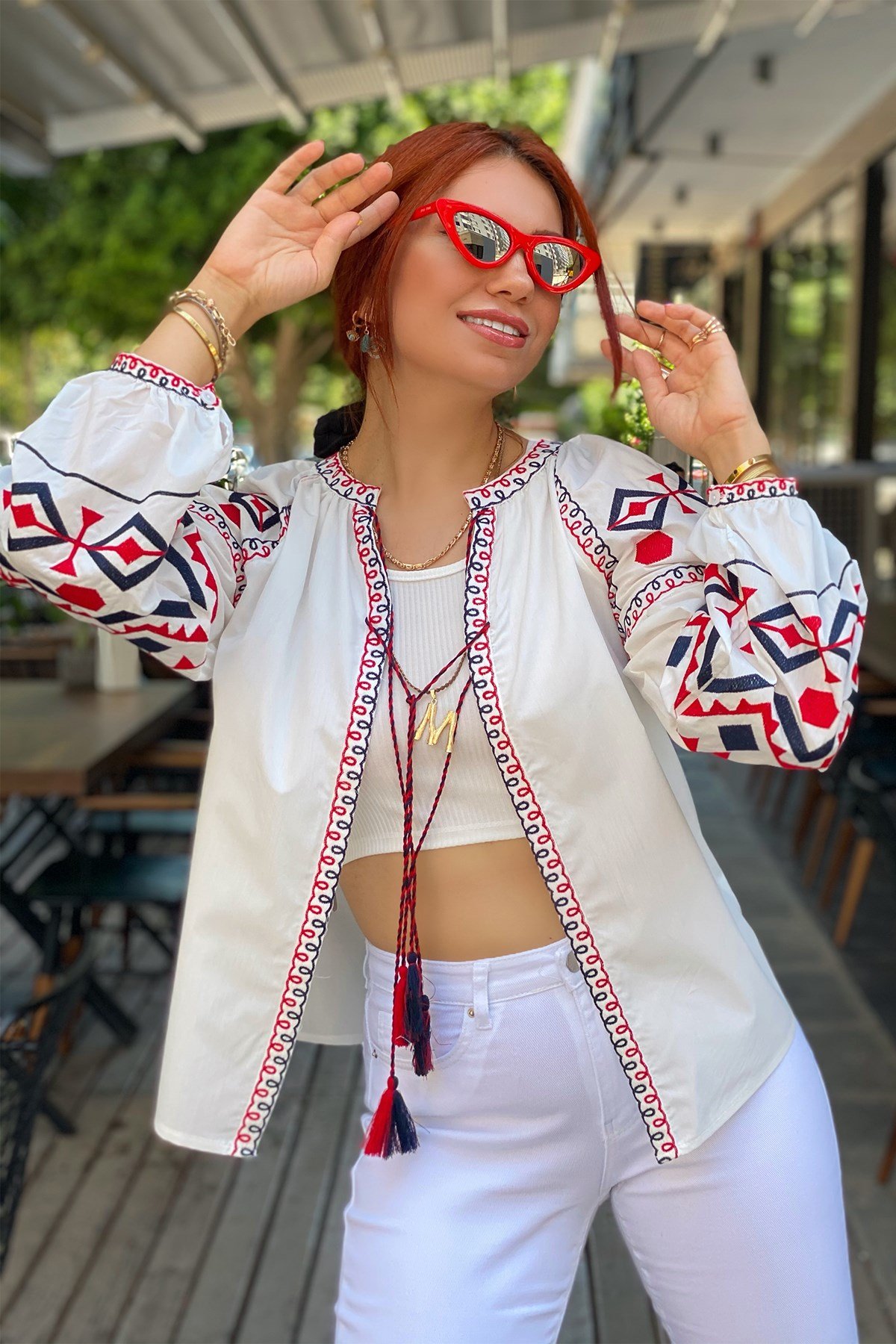 Kırmızı Şerit Detaylı Gömlek Ceket