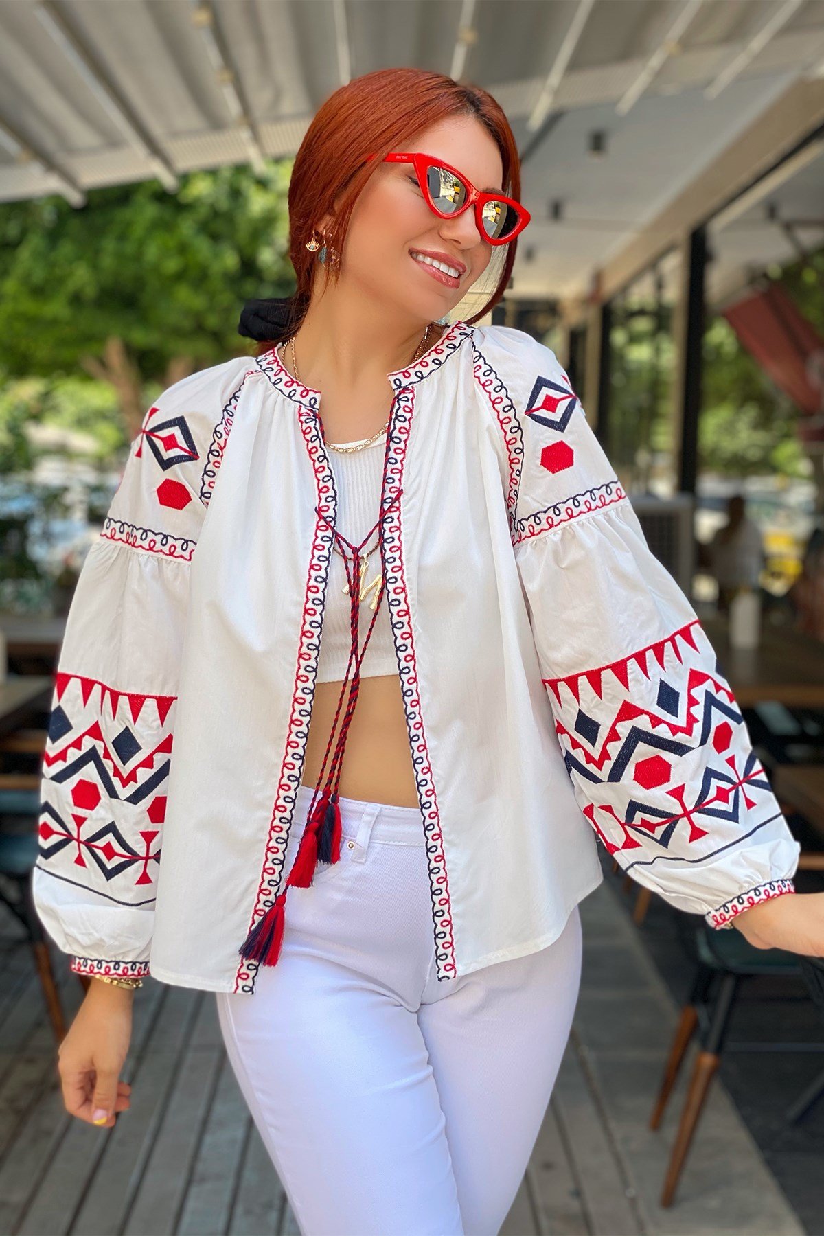 Kırmızı Şerit Detaylı Gömlek Ceket