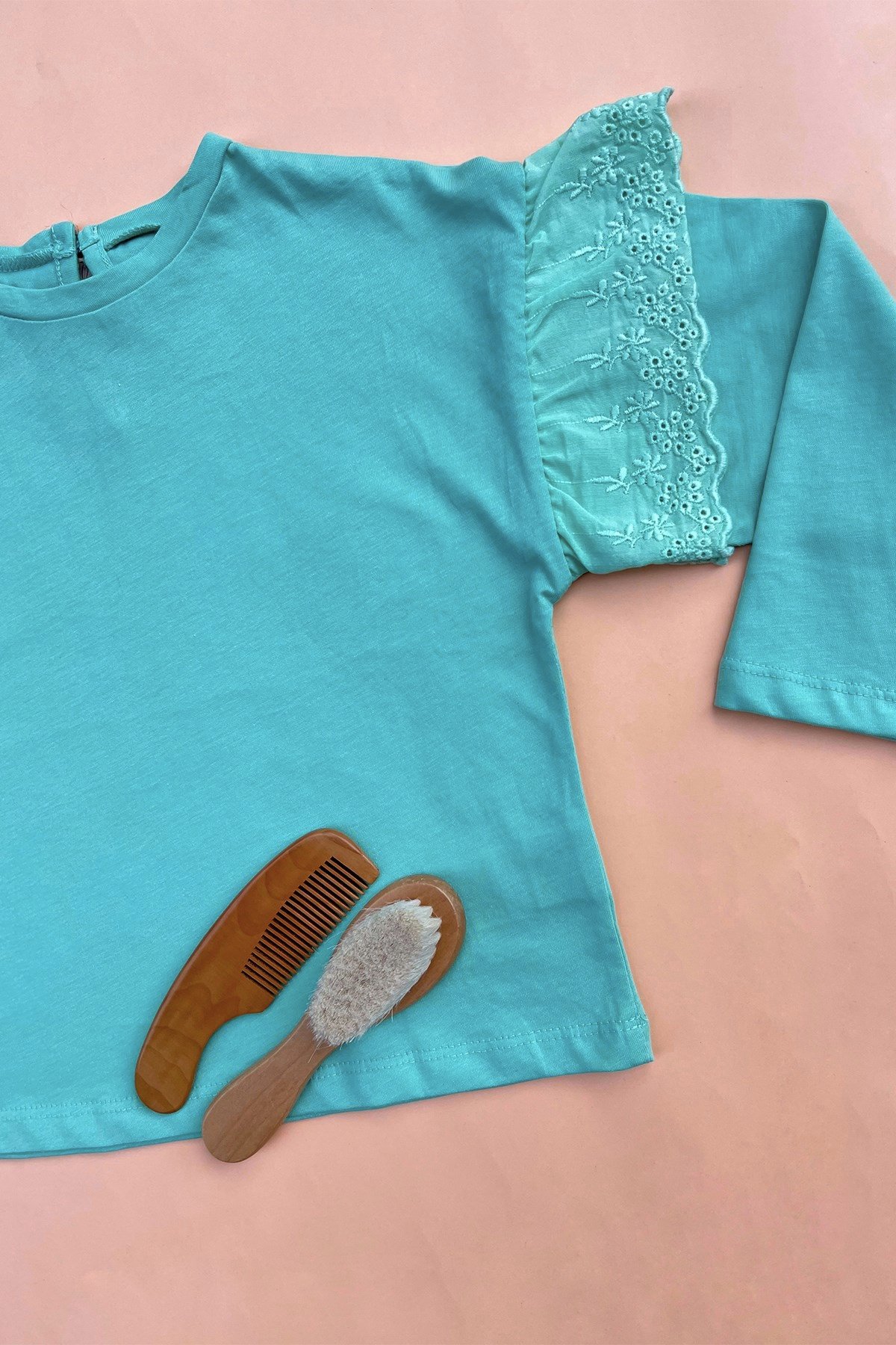 Kolları Fırfır Detaylı Su Yeşili Sweatshirt