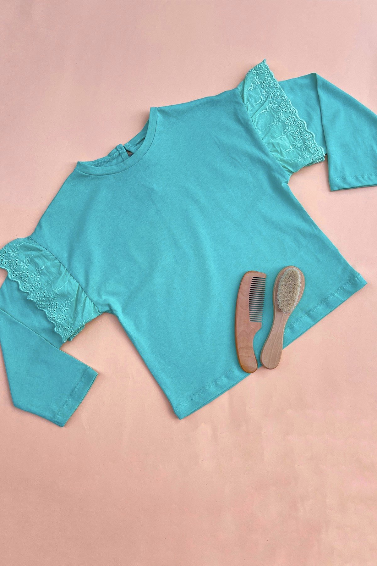 Kolları Fırfır Detaylı Su Yeşili Sweatshirt
