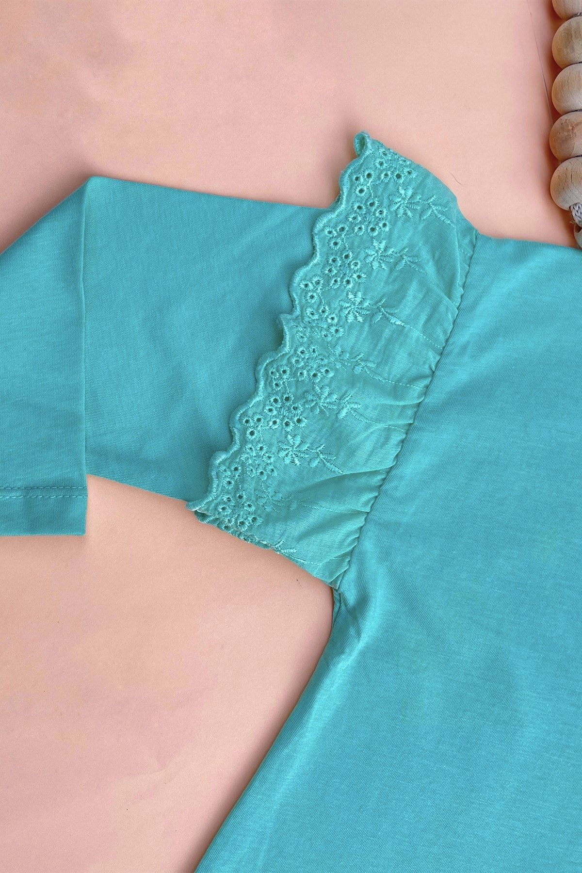Kolları Fırfır Detaylı Su Yeşili Sweatshirt