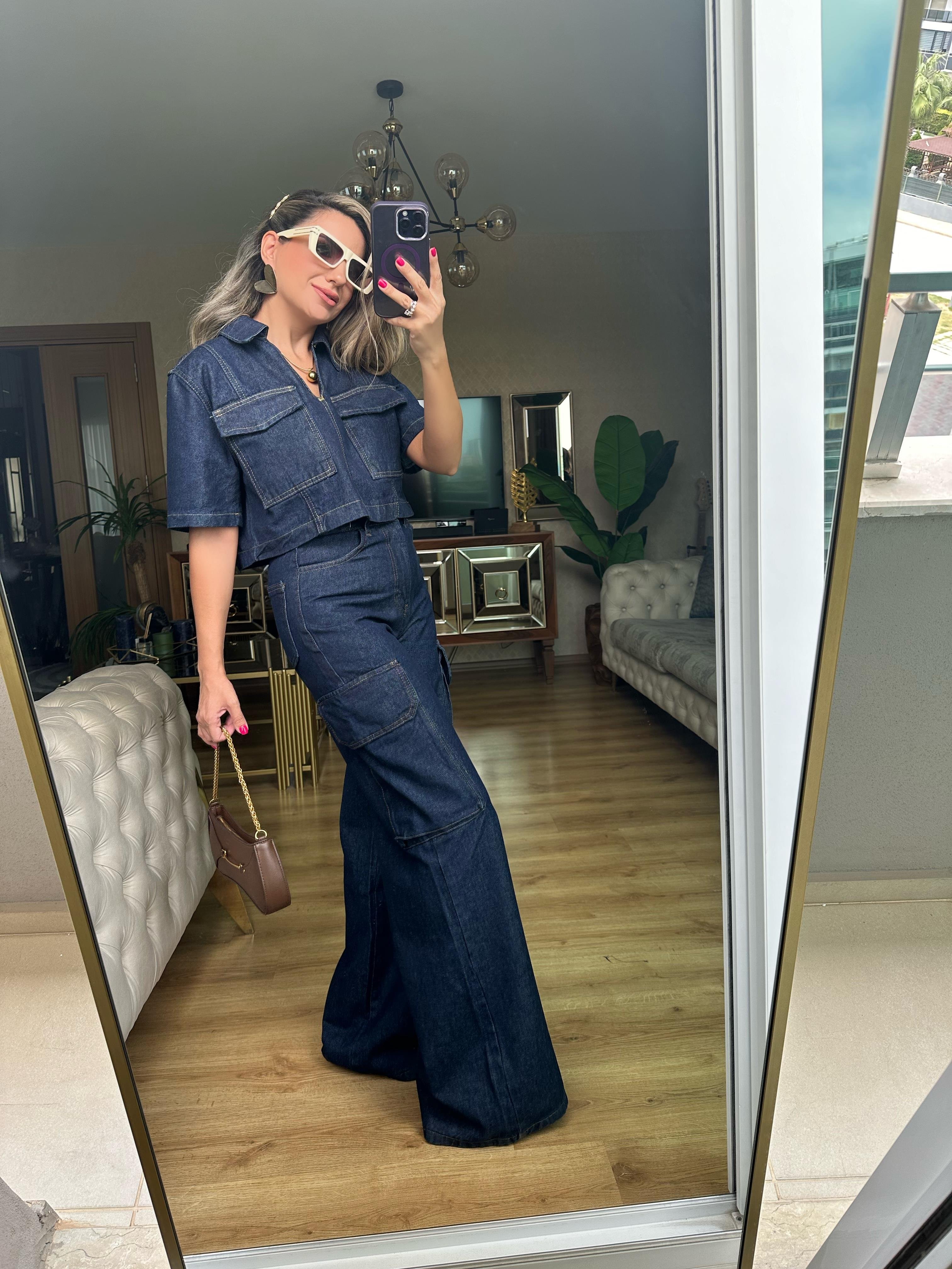 Koyu Lacivert Kargo Denim Takım