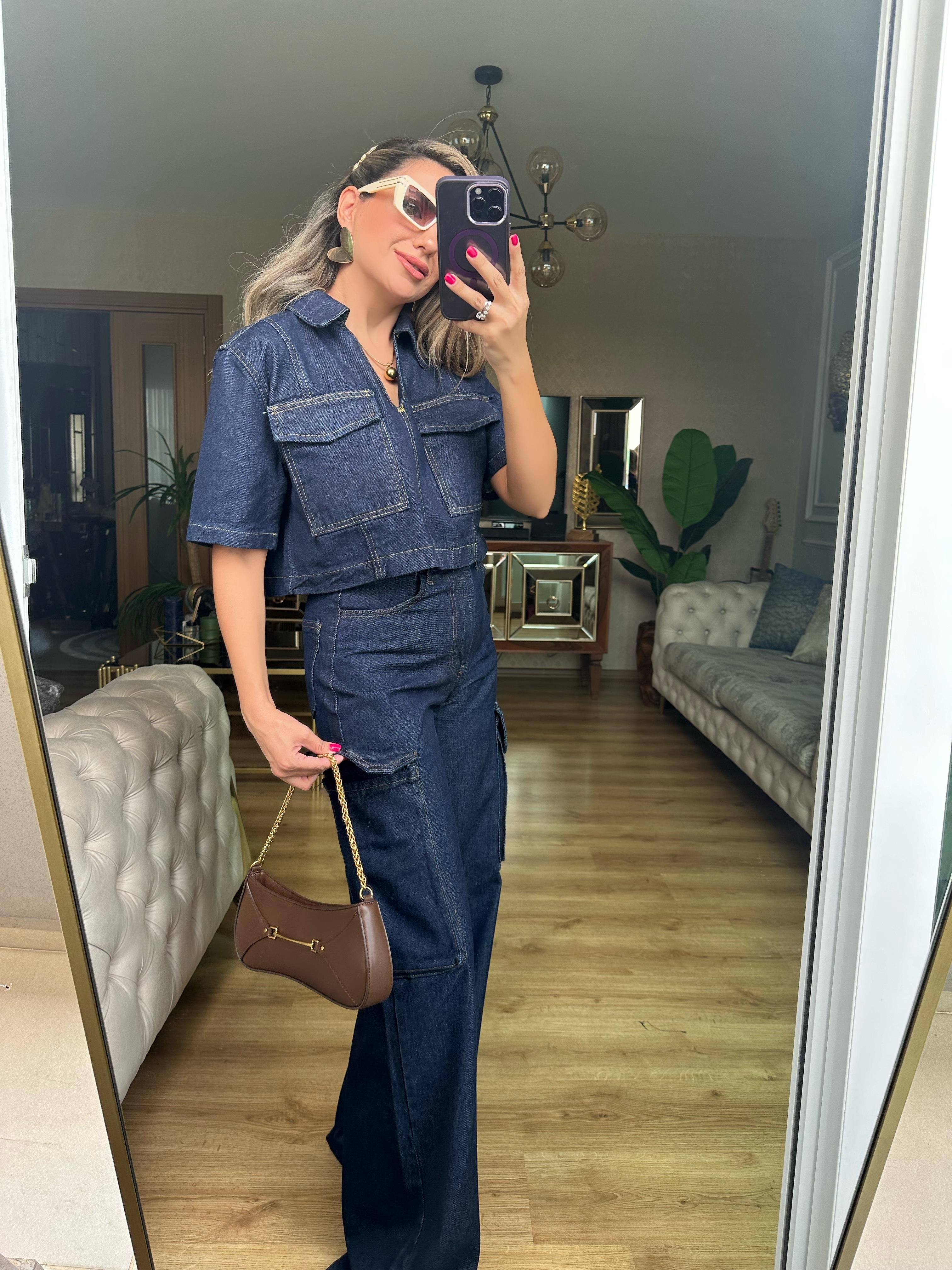 Koyu Lacivert Kargo Denim Takım