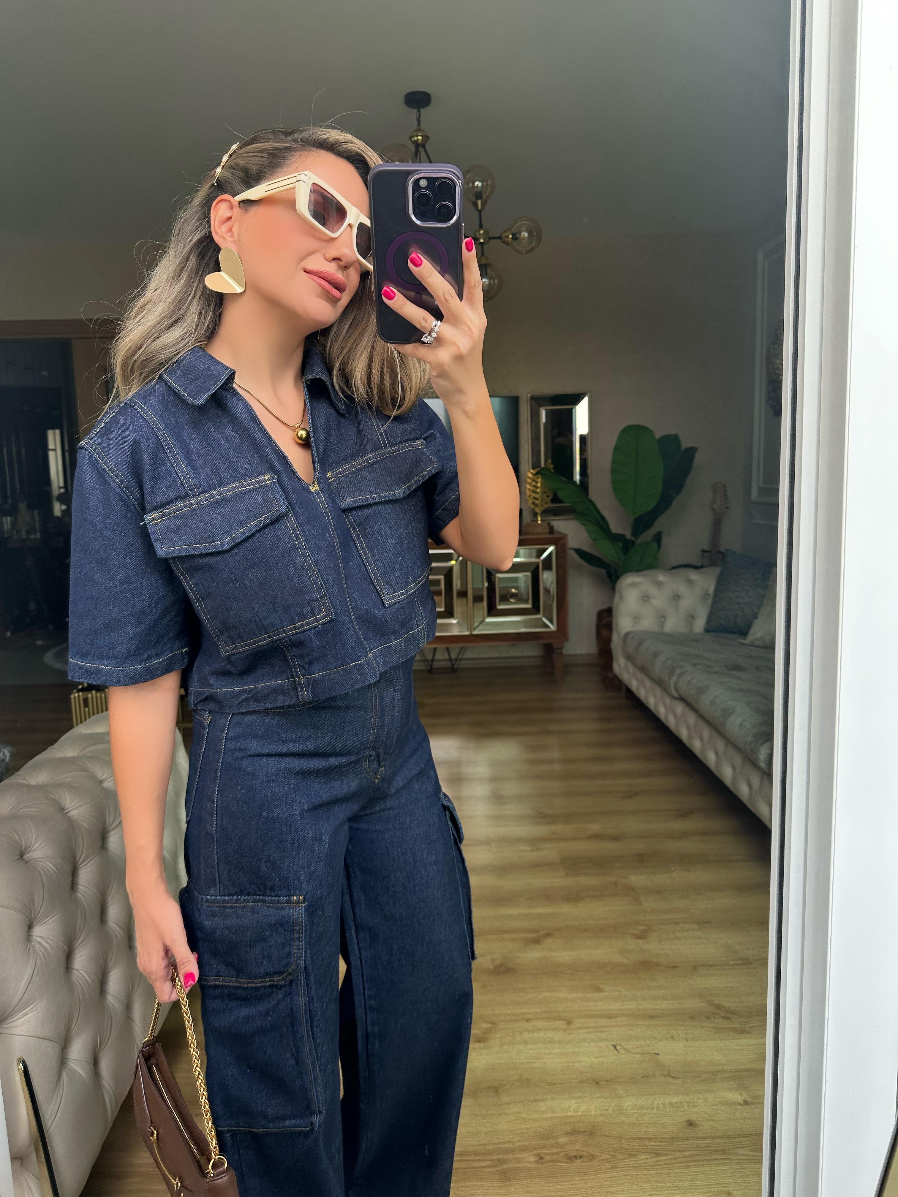 Koyu Lacivert Kargo Denim Takım