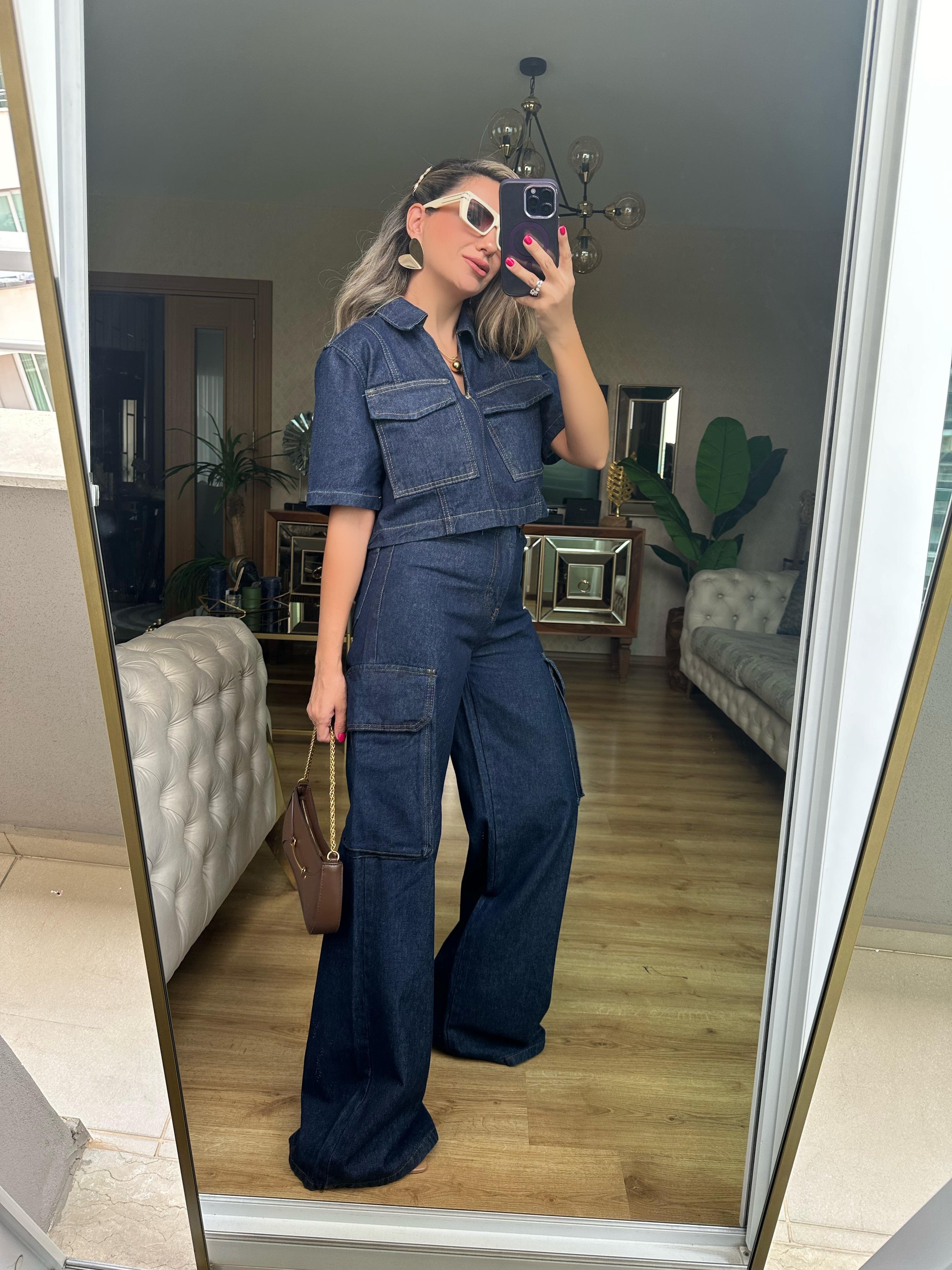 Koyu Lacivert Kargo Denim Takım