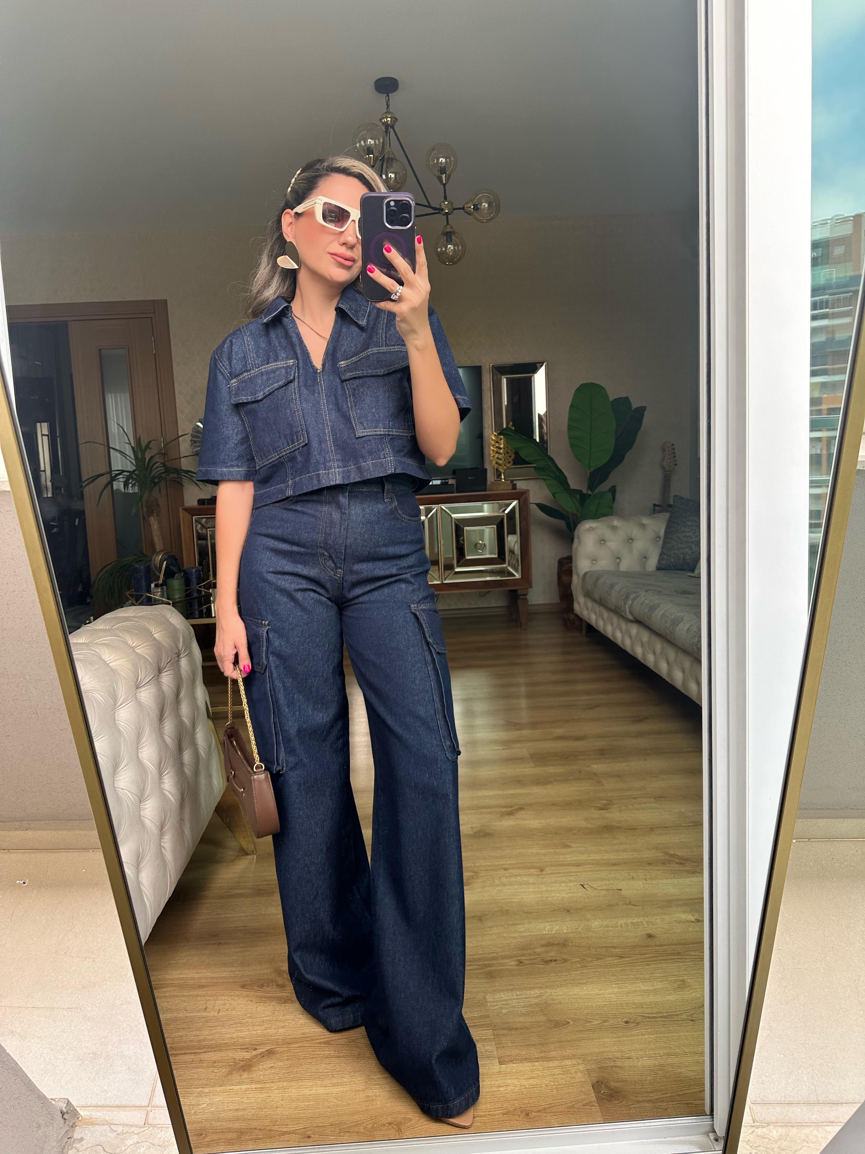 Koyu Lacivert Kargo Denim Takım