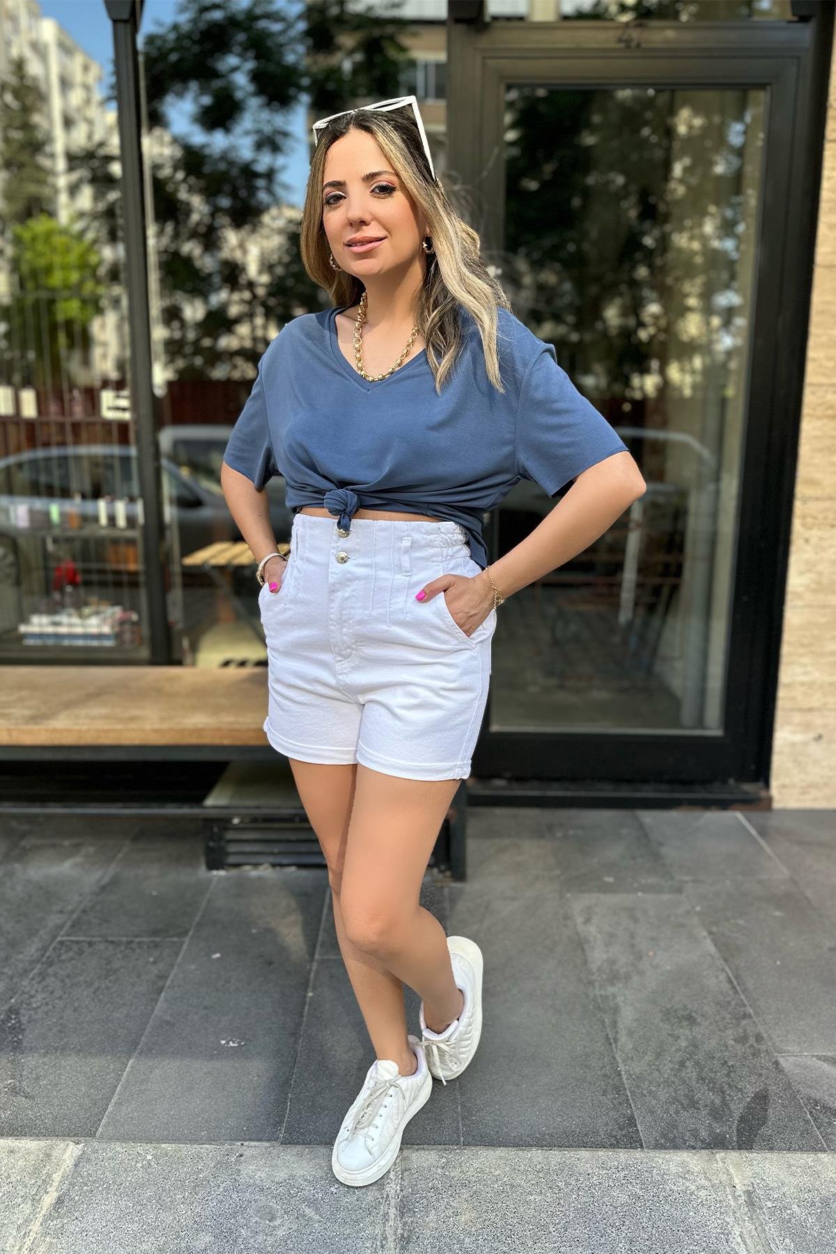 Koyu Mavi Modal Kumaş Tshirt