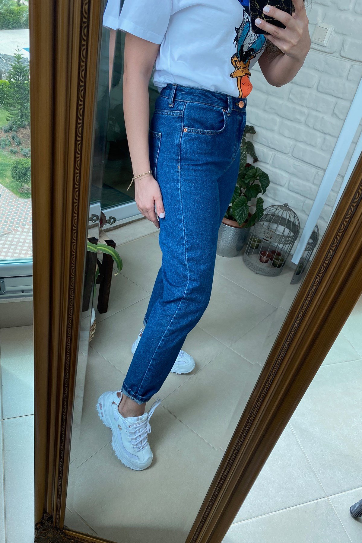 Koyu Renk Mom Jean
