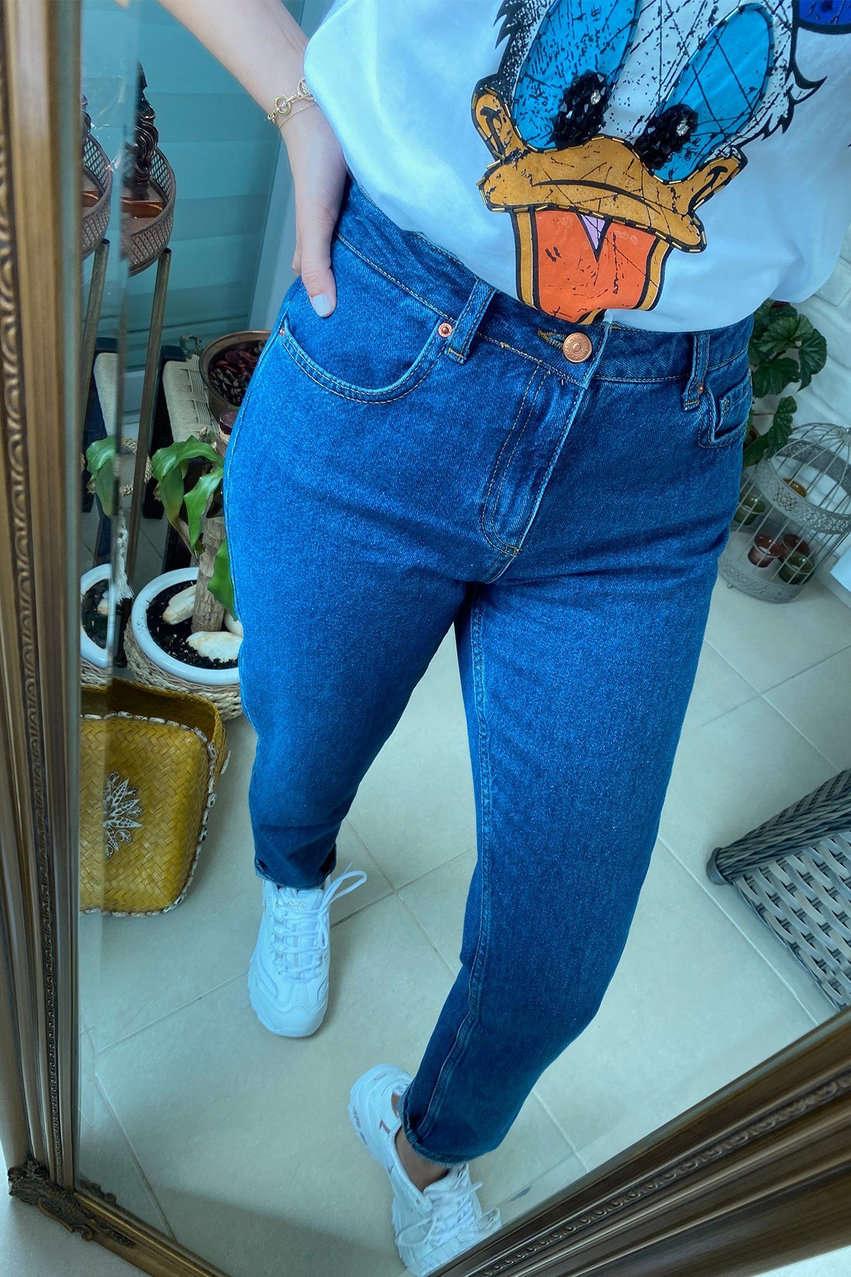 Koyu Renk Mom Jean