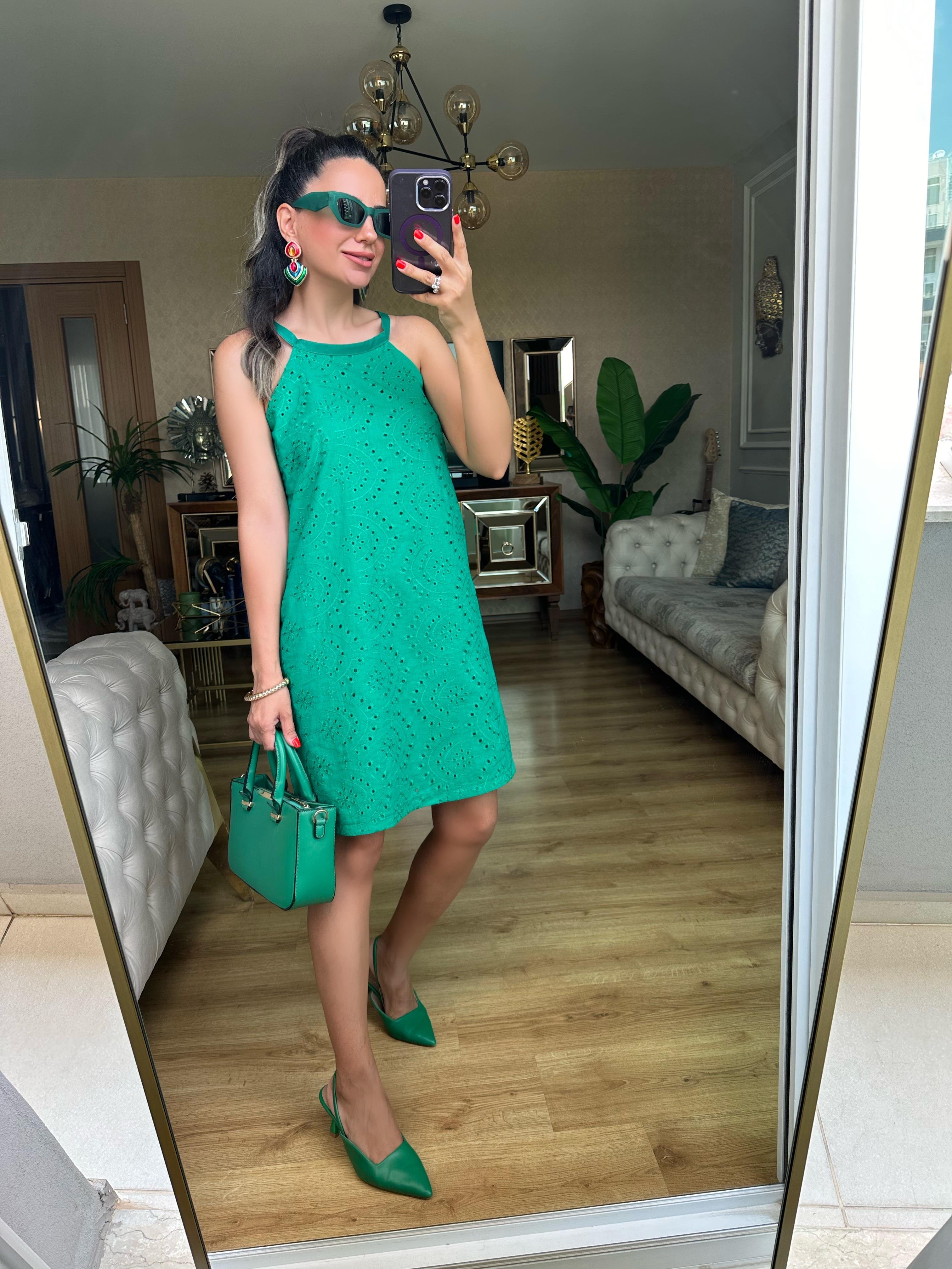 Koyu Yeşil Fisto Elbise