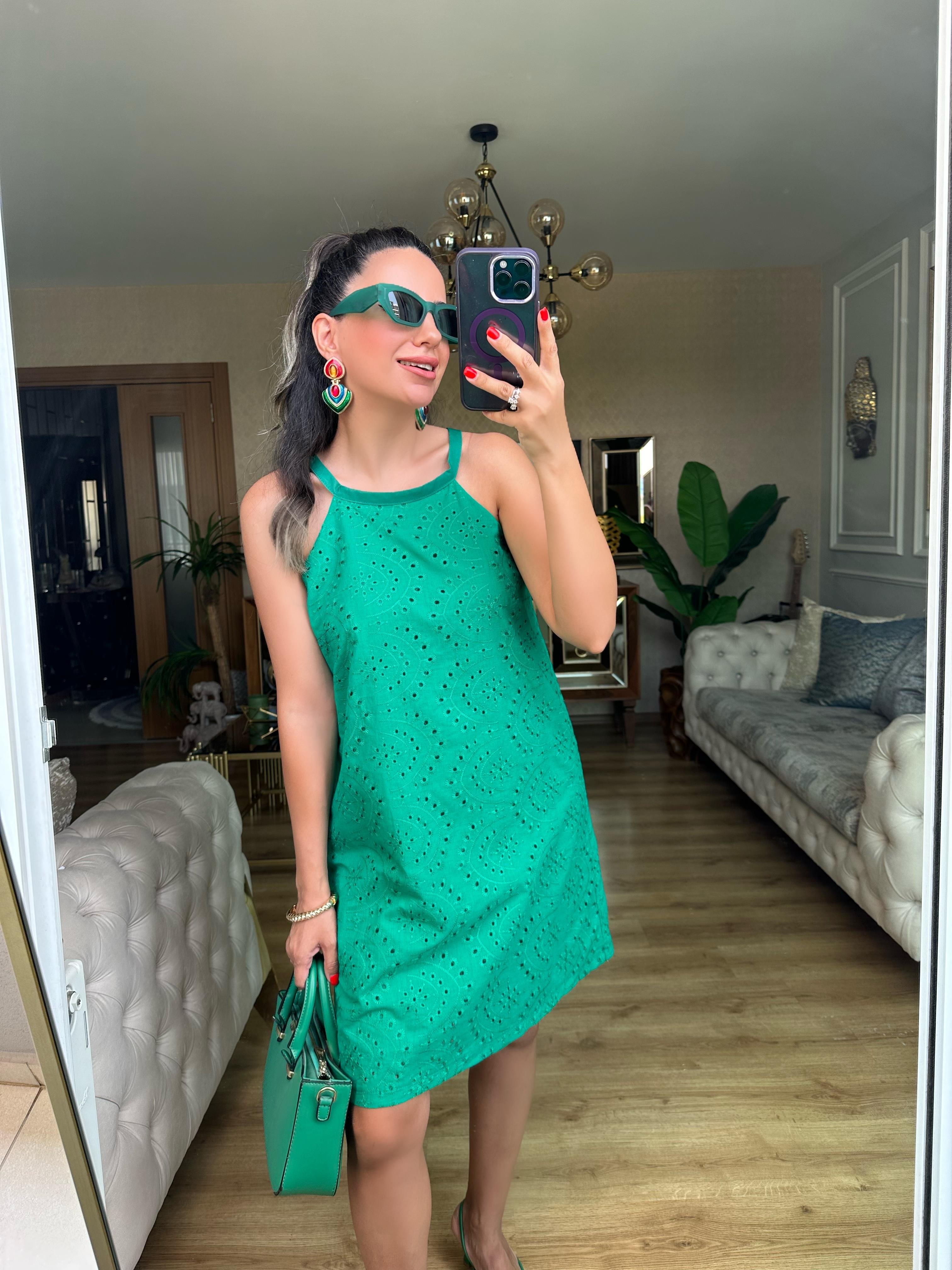 Koyu Yeşil Fisto Elbise