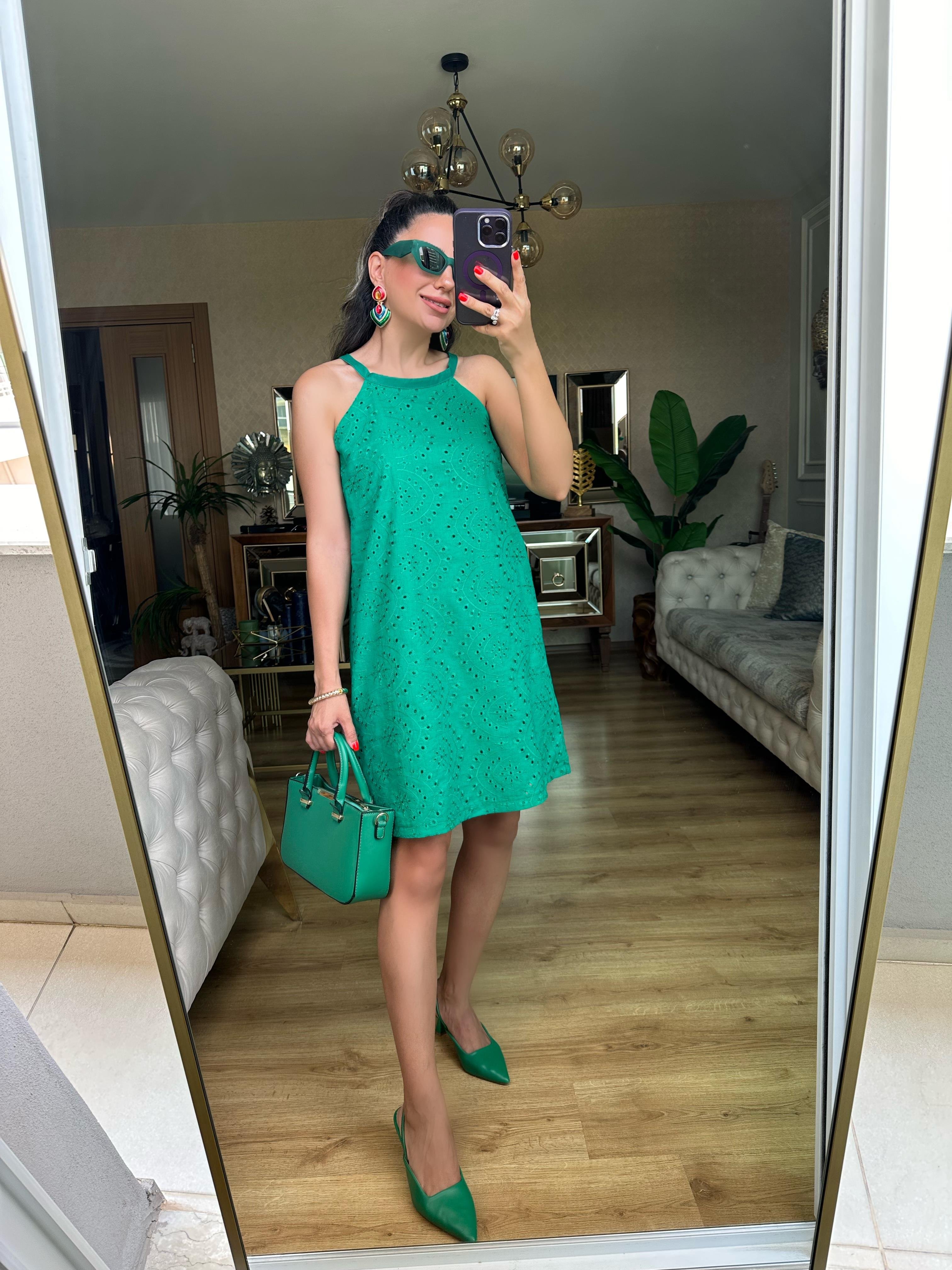 Koyu Yeşil Fisto Elbise