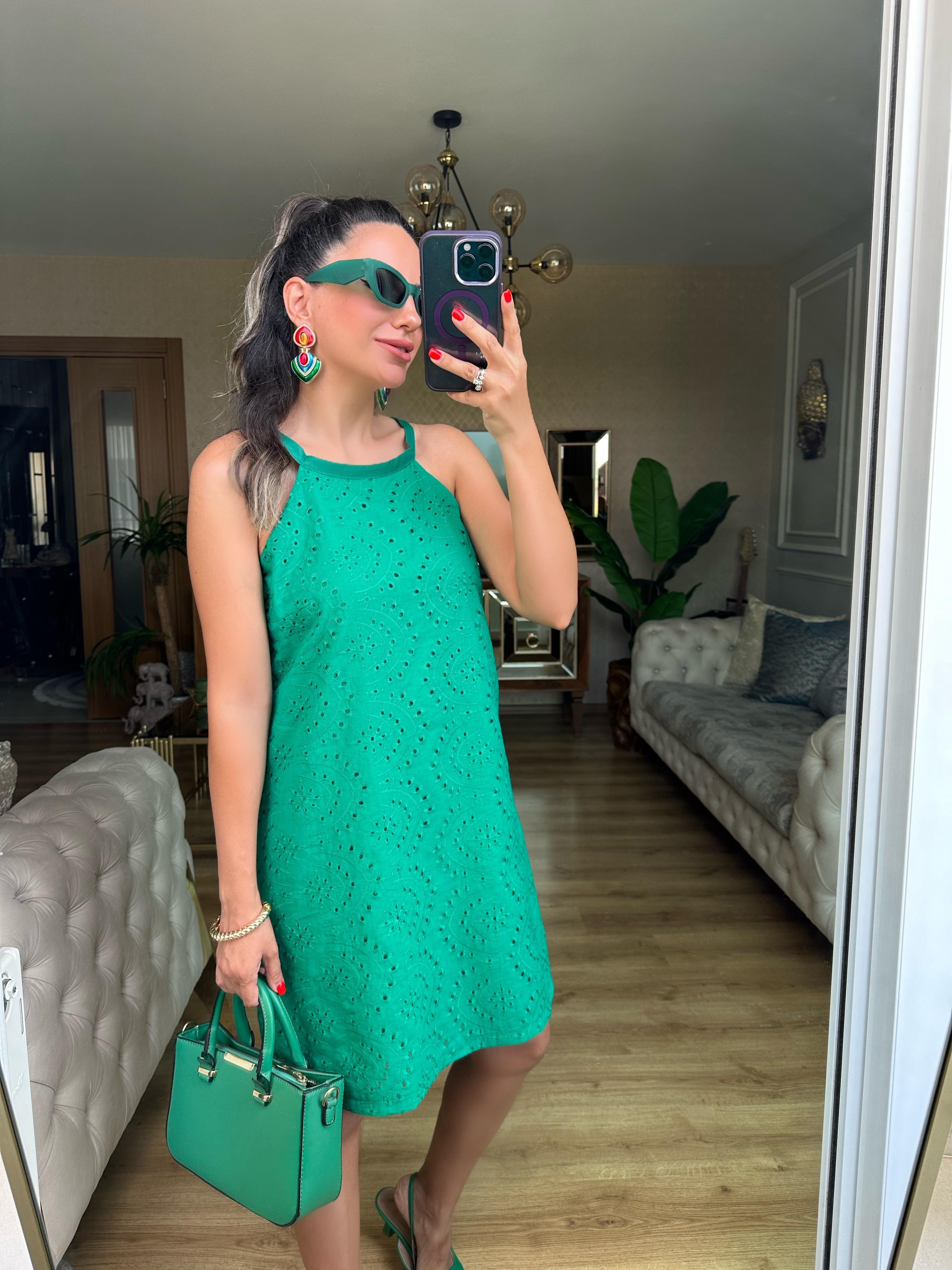 Koyu Yeşil Fisto Elbise