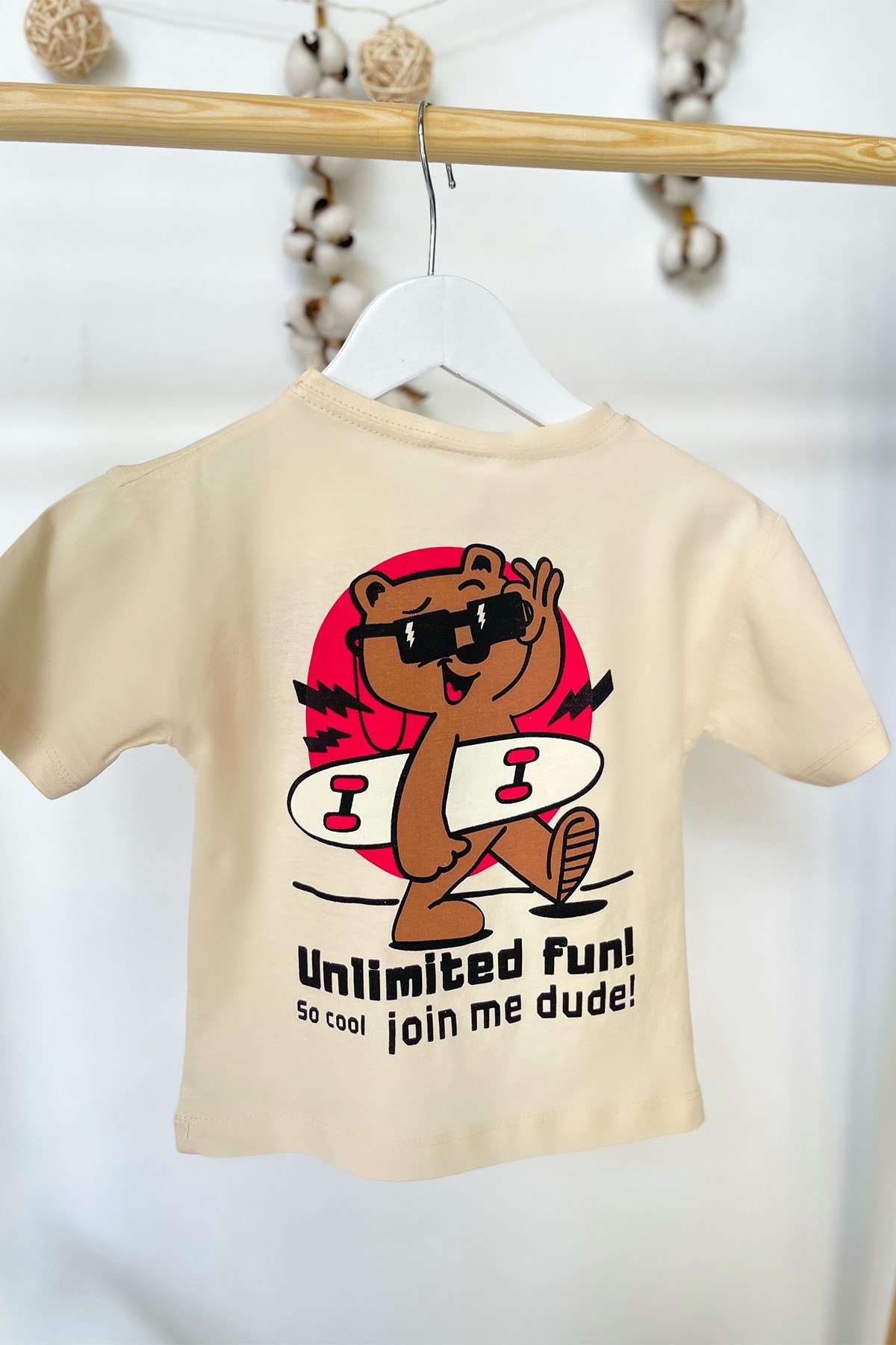 Krem Ayıcık Baskılı Tshirt