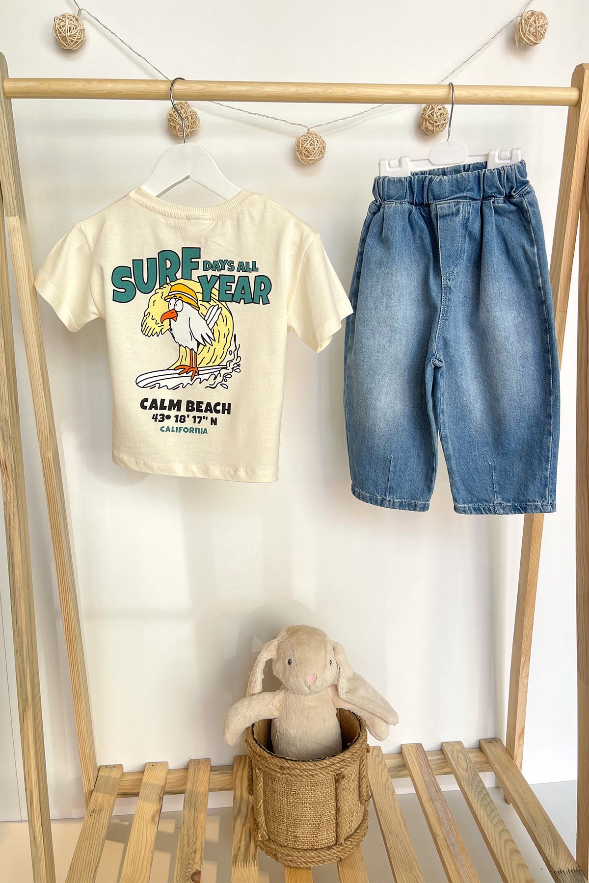 Krem Surf Baskılı Tshirt