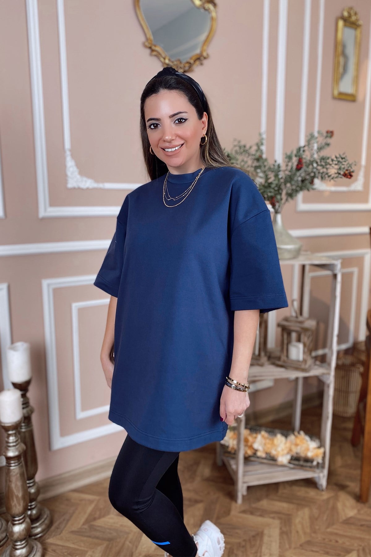Lacivert Pamuk Kumaş Basic Tshirt