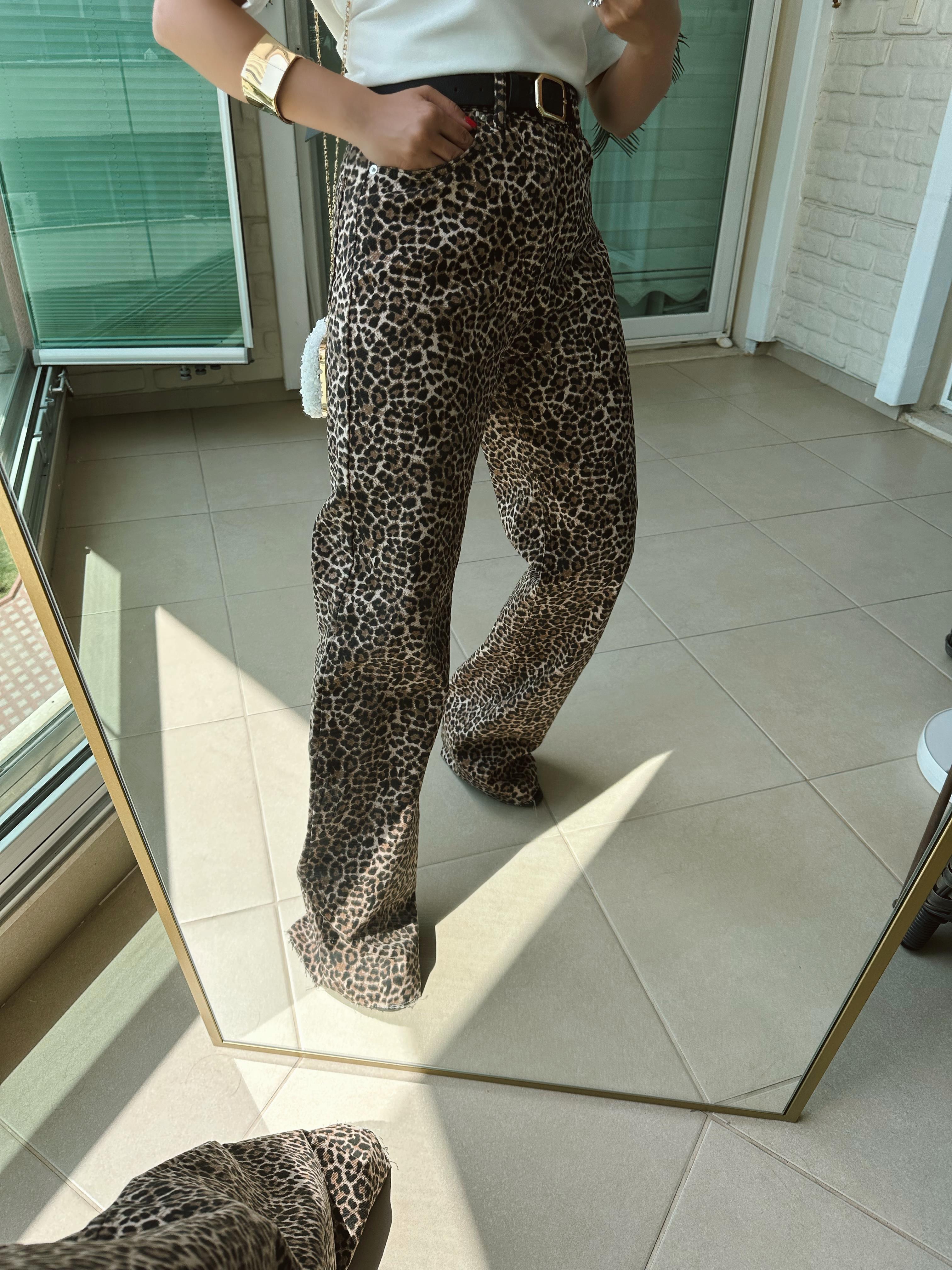 Leopar Desen Wide Leg Jean