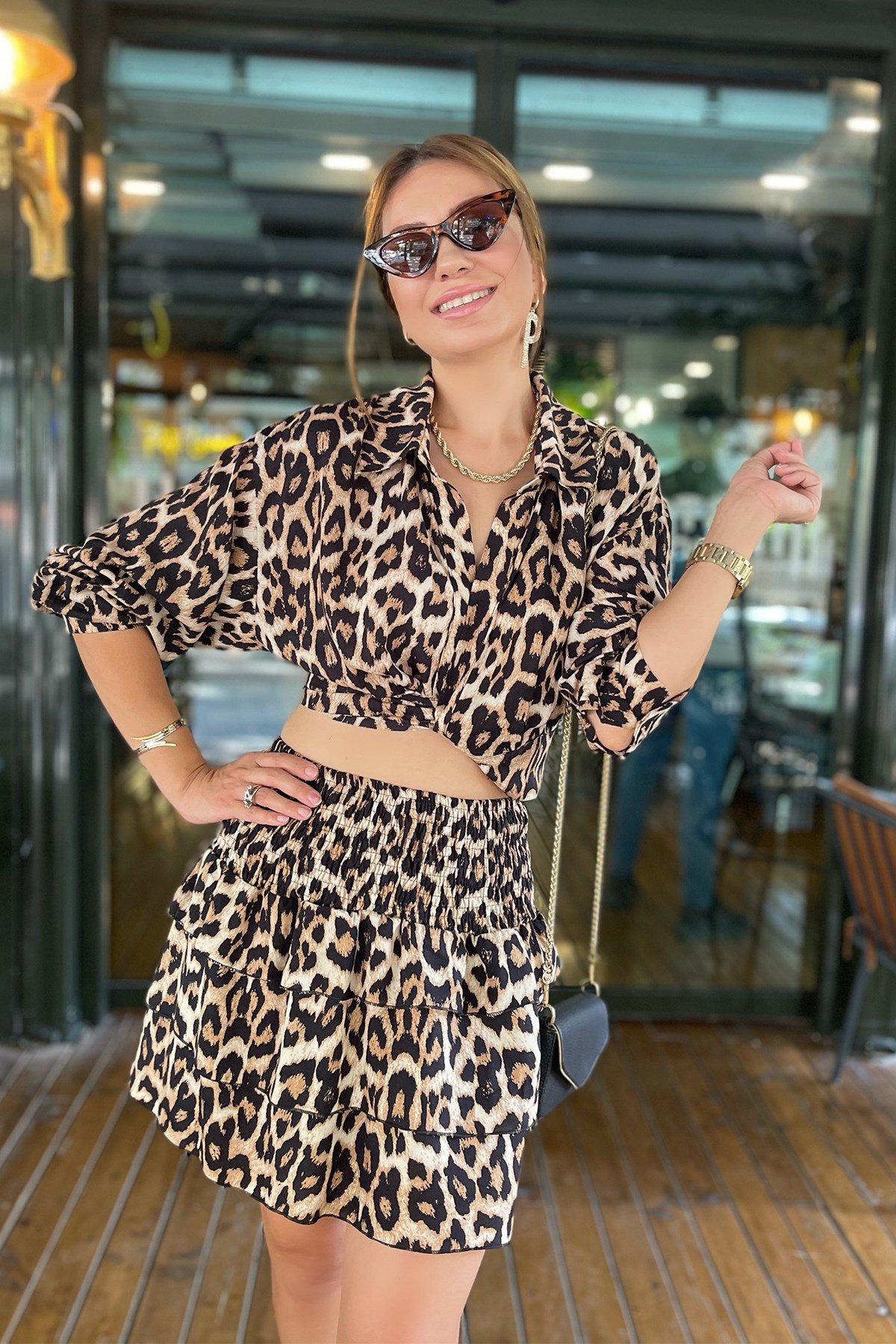 Leopar Desenli Etek Takım