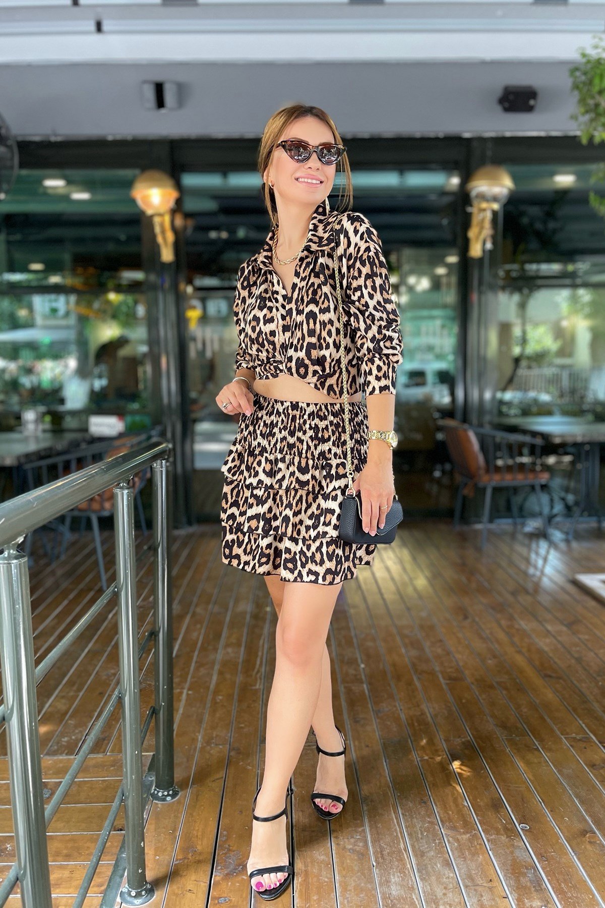 Leopar Desenli Etek Takım