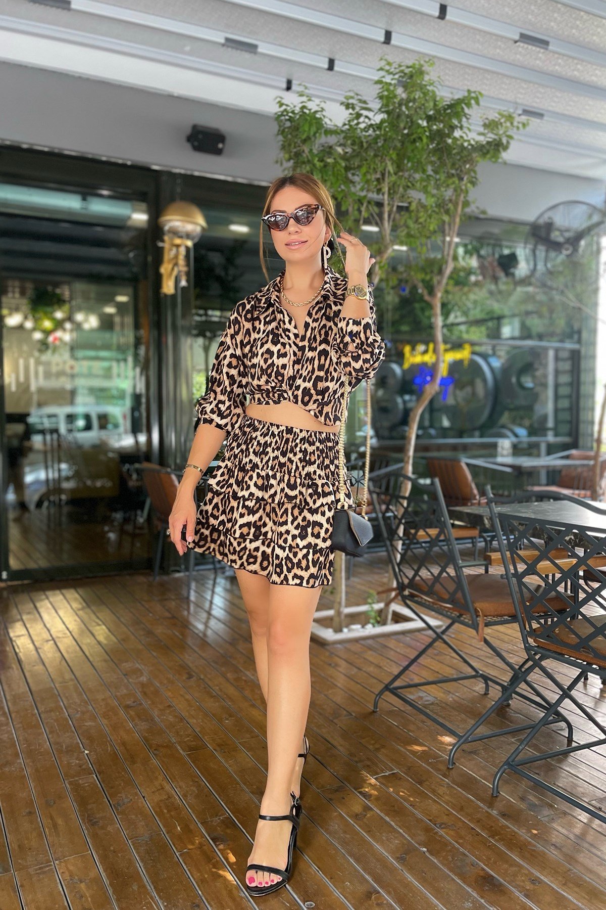 Leopar Desenli Etek Takım