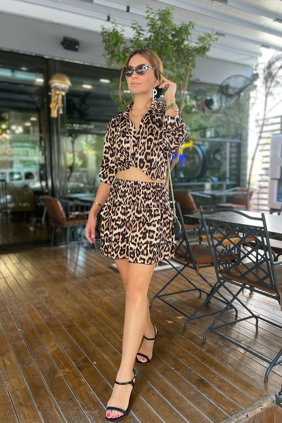 Leopar Desenli Etek Takım